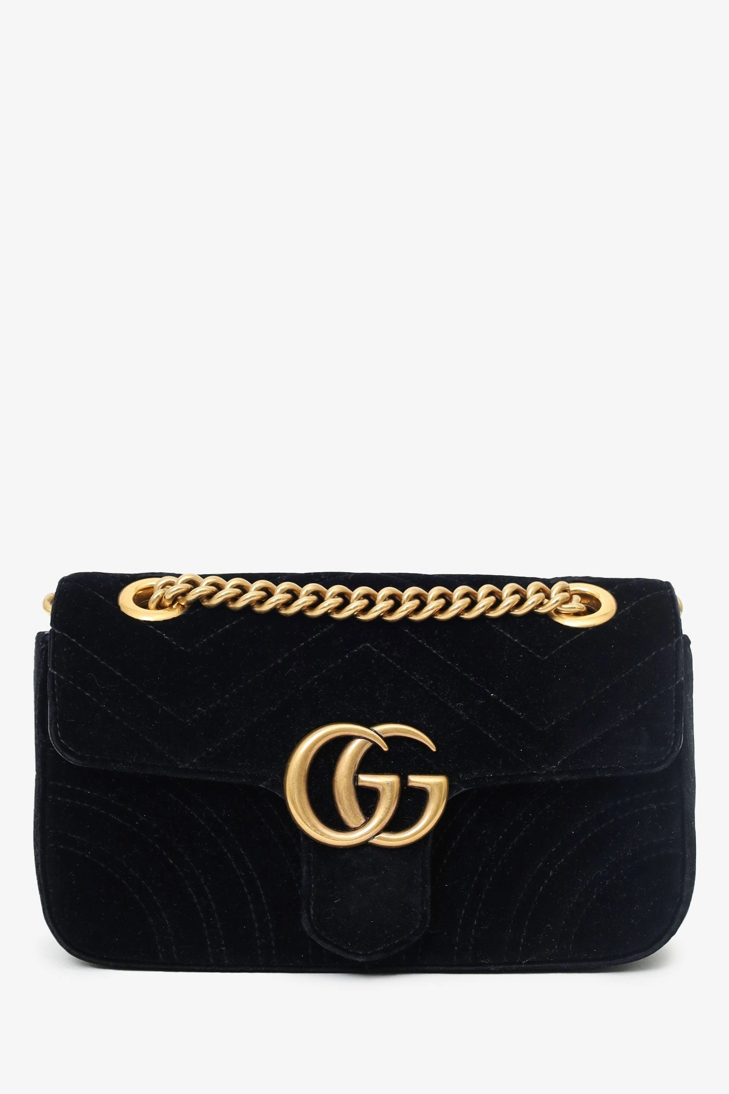 Gucci Black Velvet Small GG Marmont Shoulder Bag