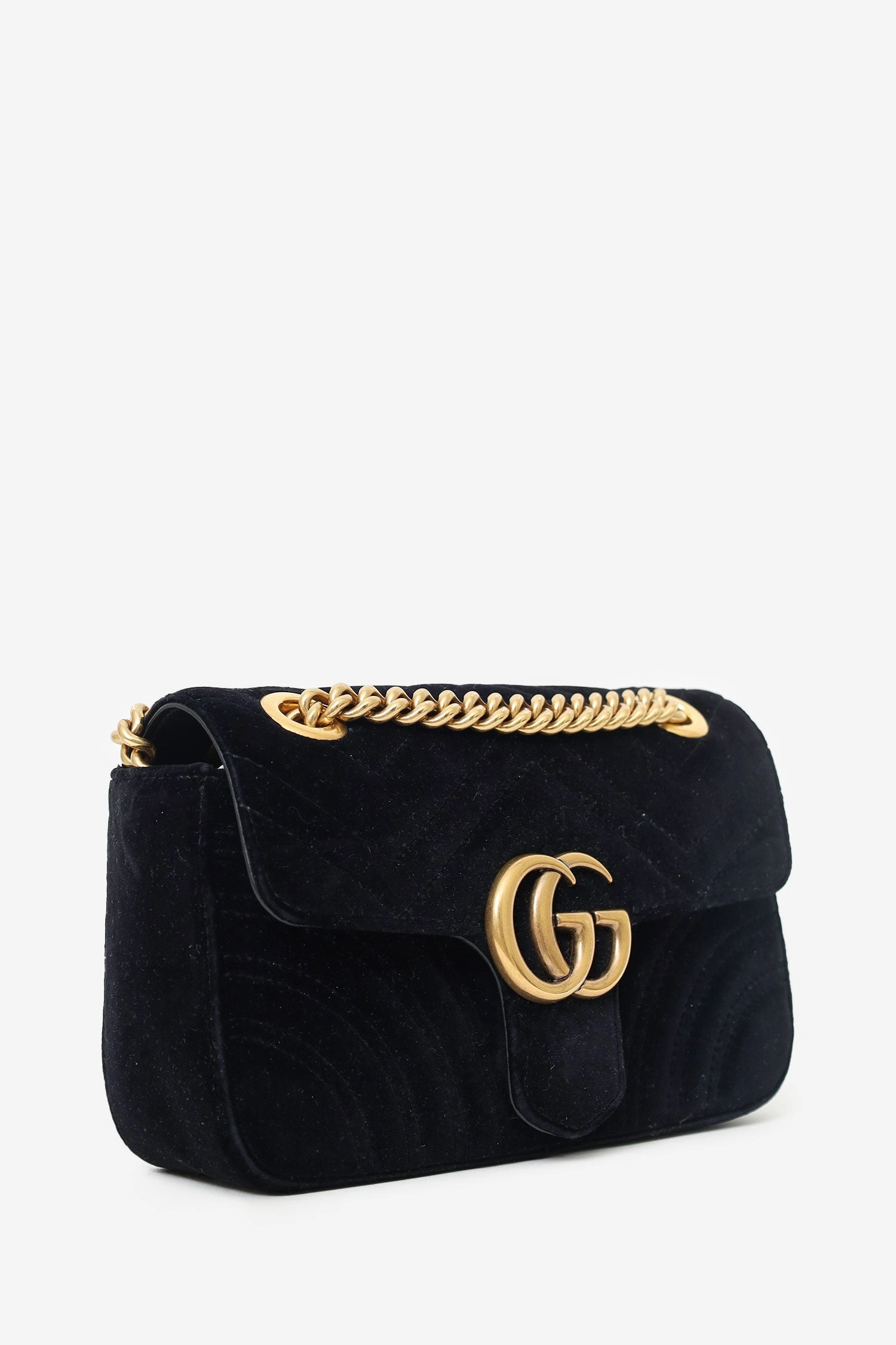Gucci Black Velvet Small GG Marmont Shoulder Bag