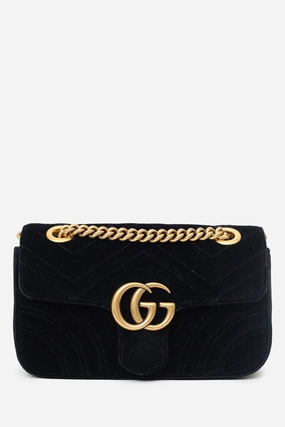 Gucci Black Velvet Small GG Marmont Shoulder Bag