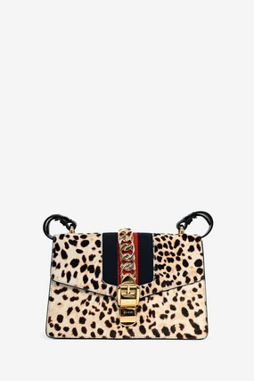 Gucci Brown Animal Print Ponyhair Small Sylvie Shoulder Bag
