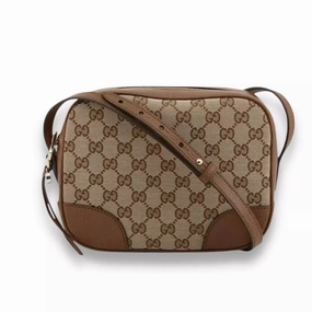 GUCCI BROWN GG CANVAS AND LEATHER BREE CROSSBODY BAG