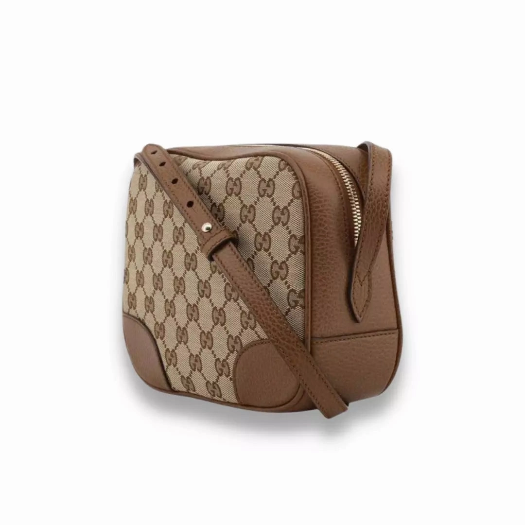 GUCCI BROWN GG CANVAS AND LEATHER BREE CROSSBODY BAG