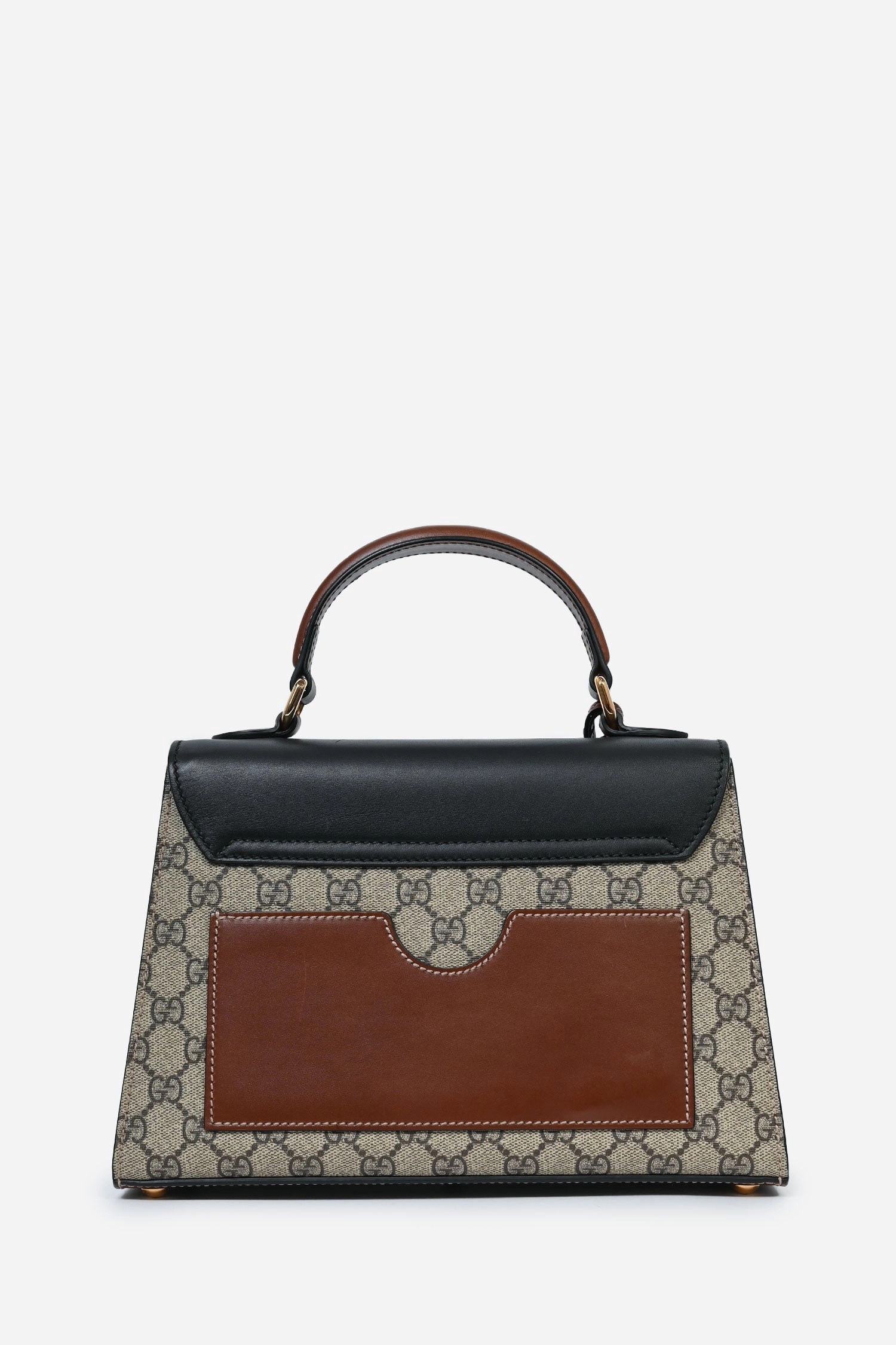 Gucci Brown Leather/Coated Canvas GG Supreme Top Handle Bag