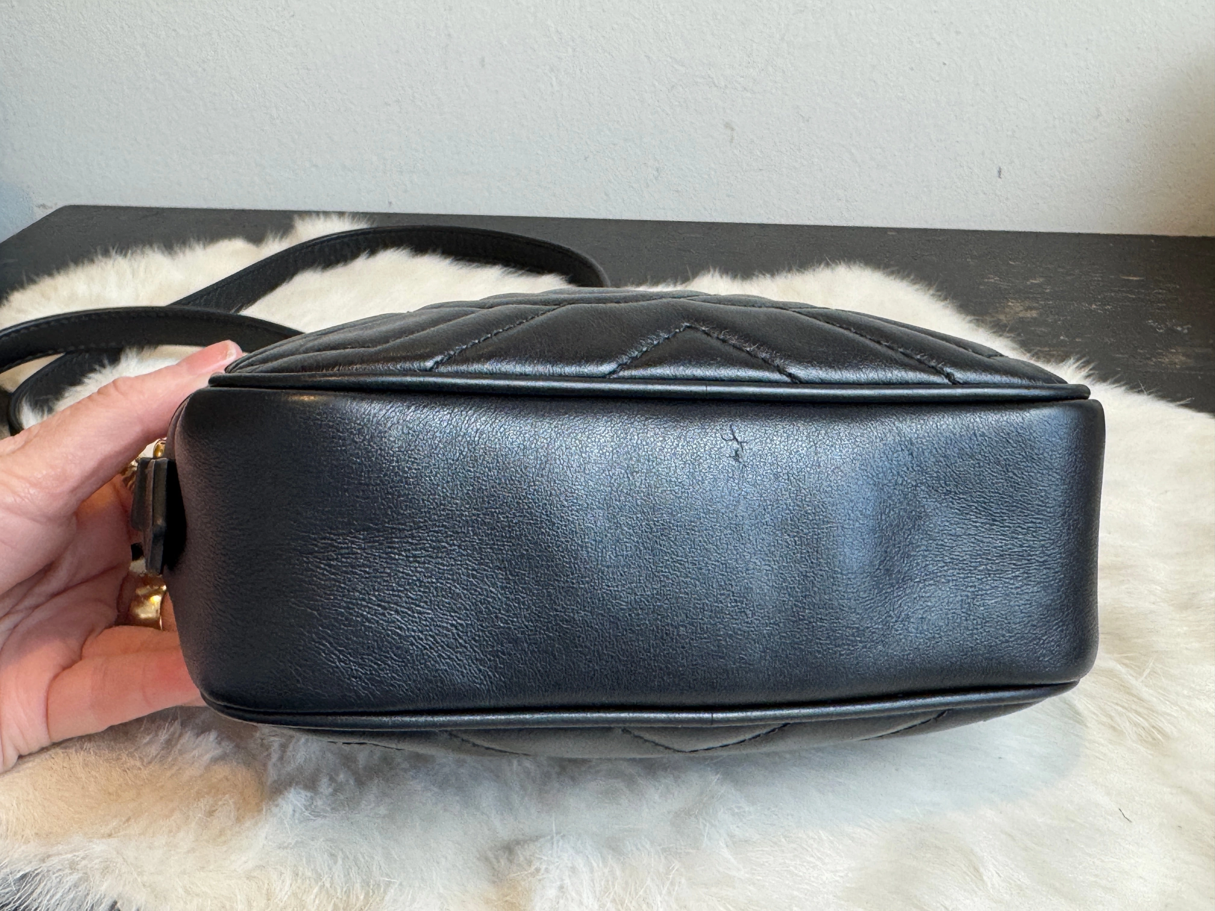 GUCCI Calfskin Matelasse GG Marmont Mini Camera Crossbody