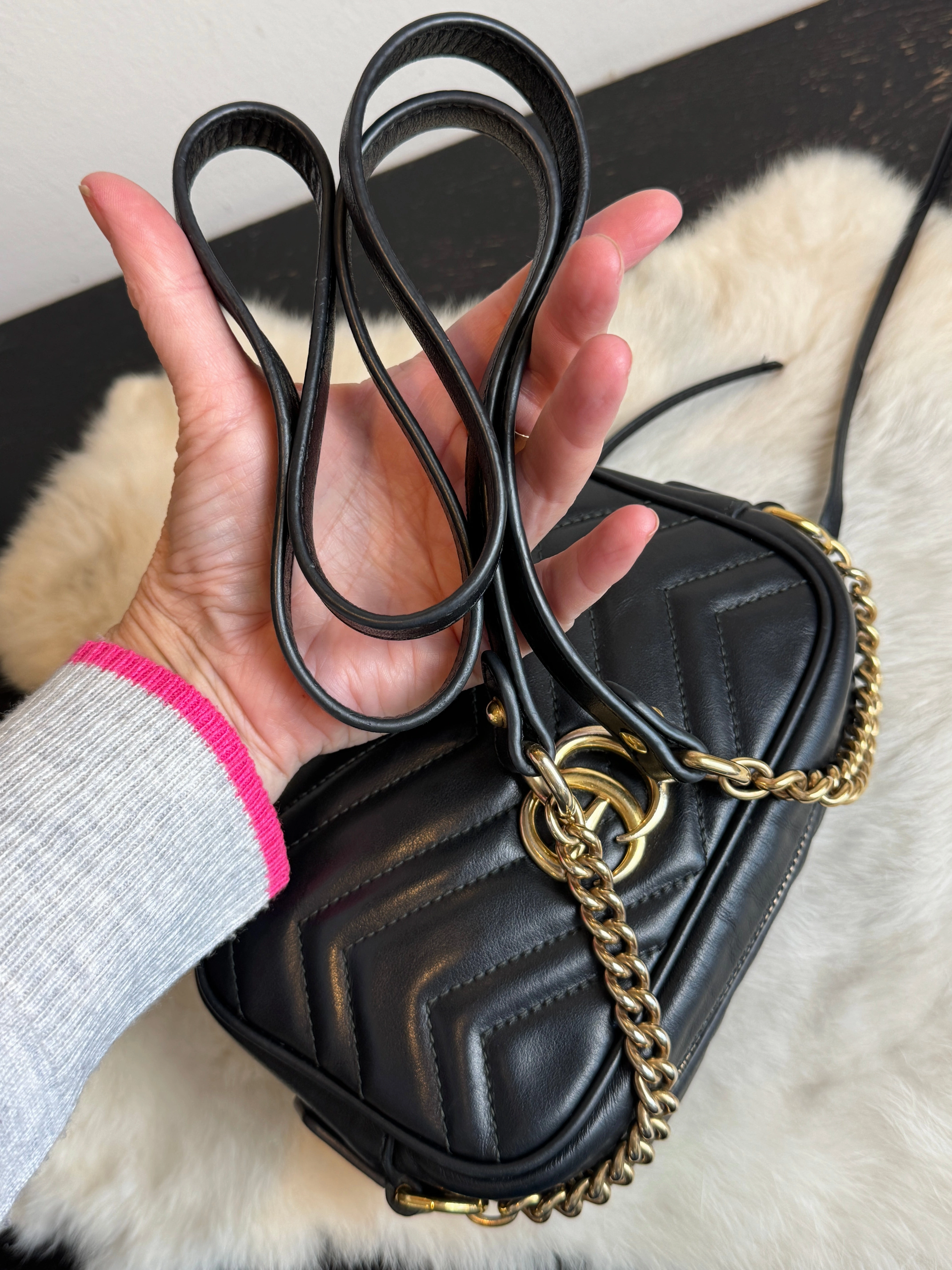 GUCCI Calfskin Matelasse GG Marmont Mini Camera Crossbody