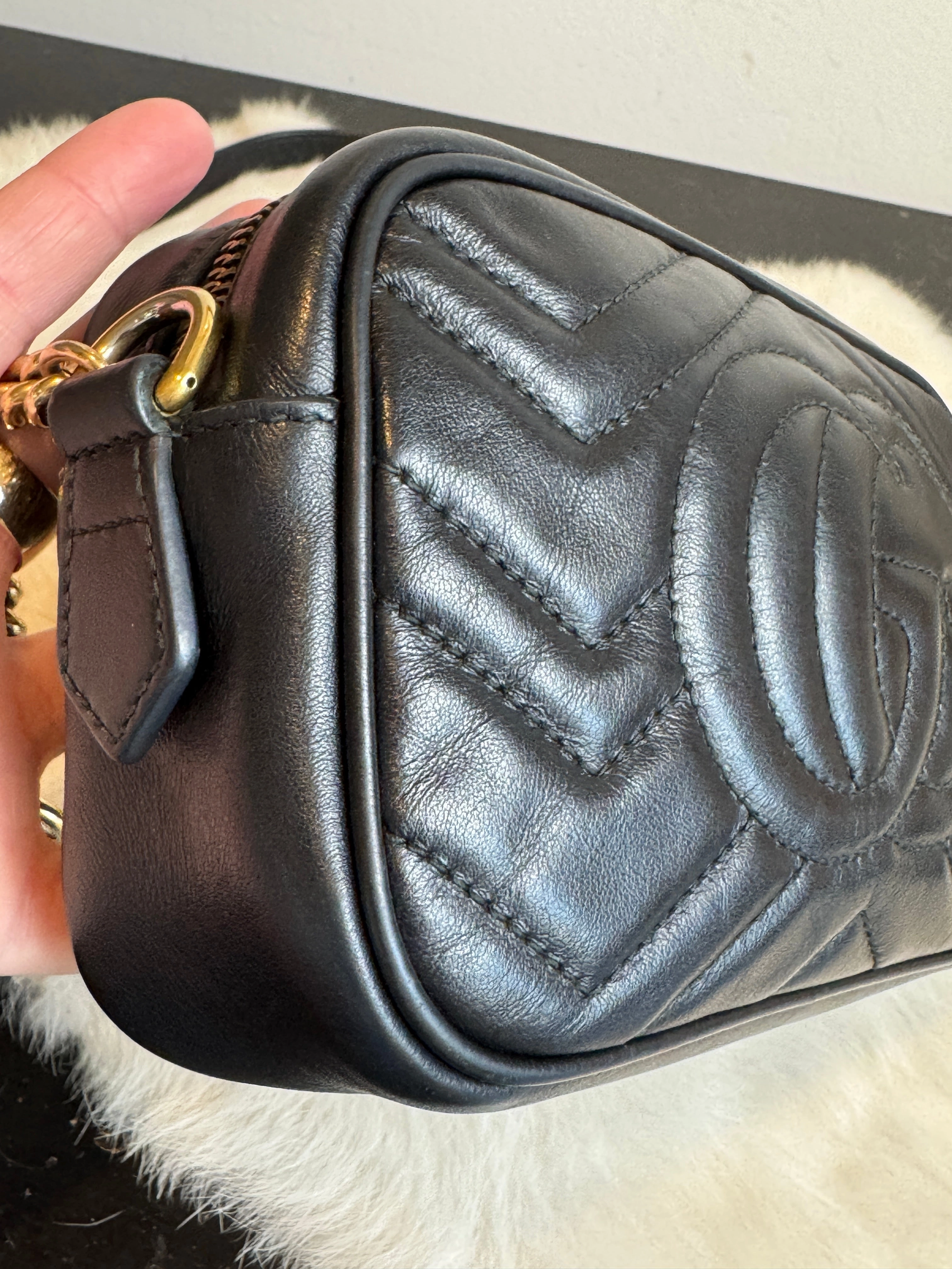 GUCCI Calfskin Matelasse GG Marmont Mini Camera Crossbody