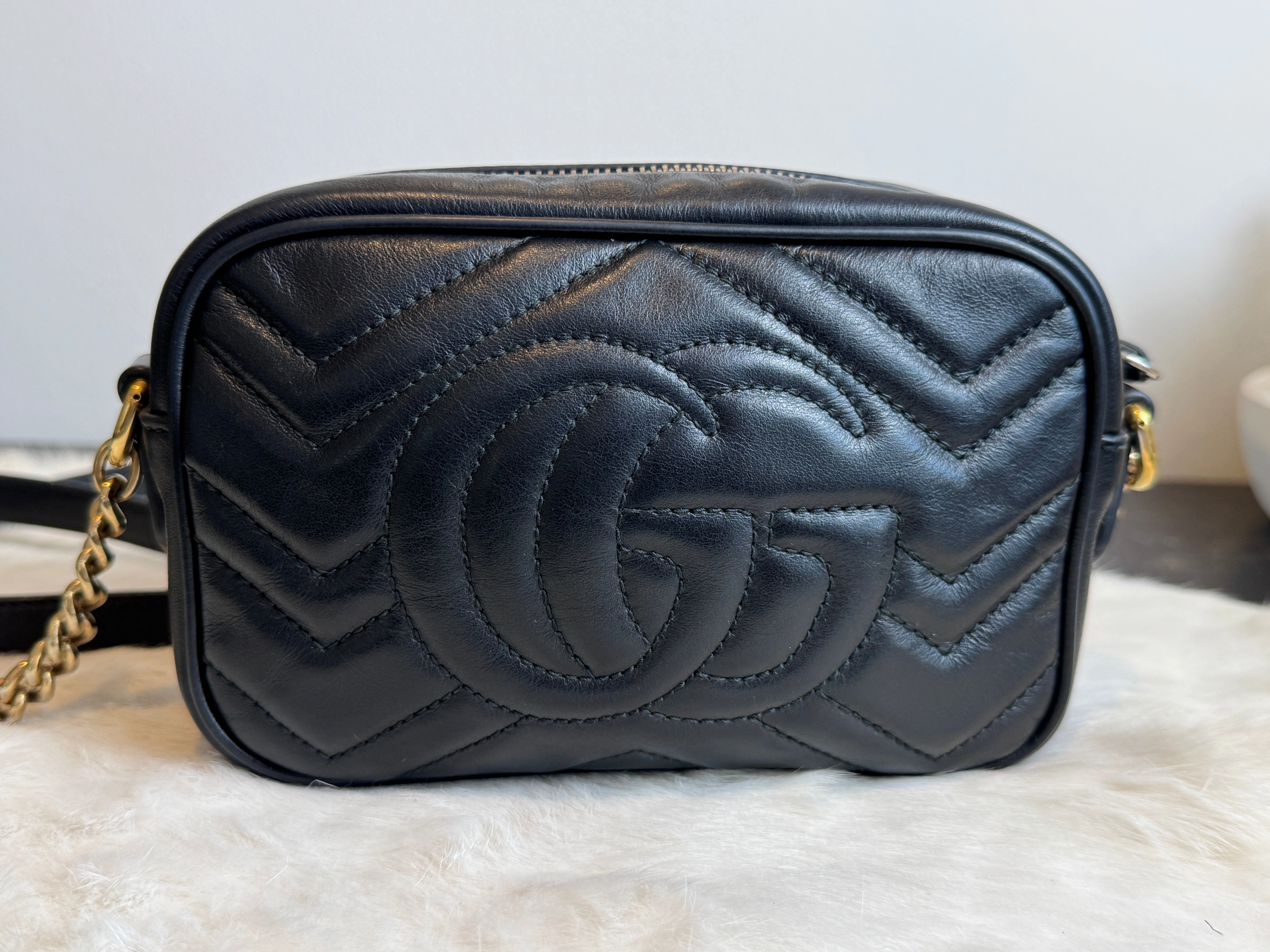 GUCCI Calfskin Matelasse GG Marmont Mini Camera Crossbody