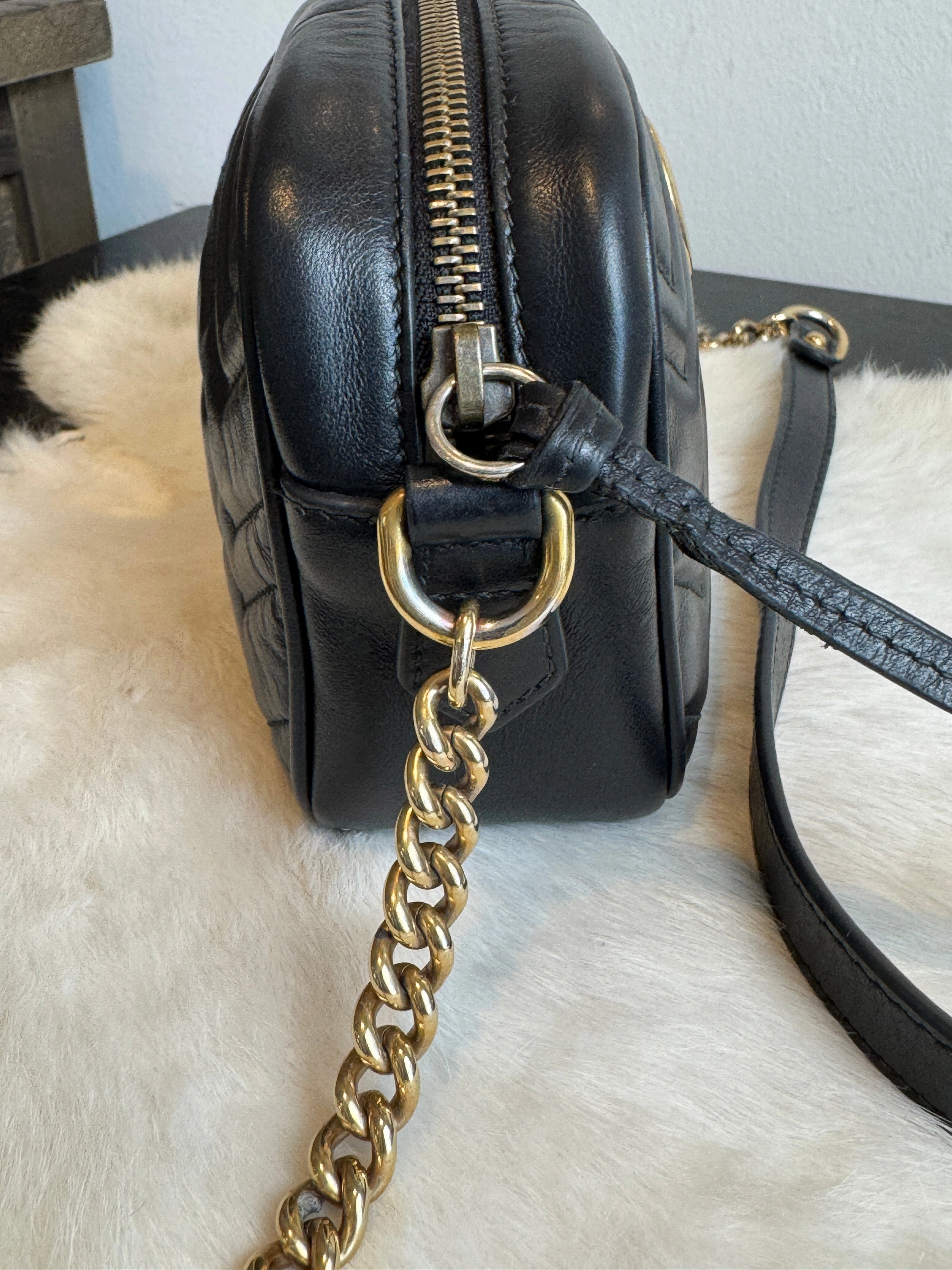 GUCCI Calfskin Matelasse GG Marmont Mini Camera Crossbody