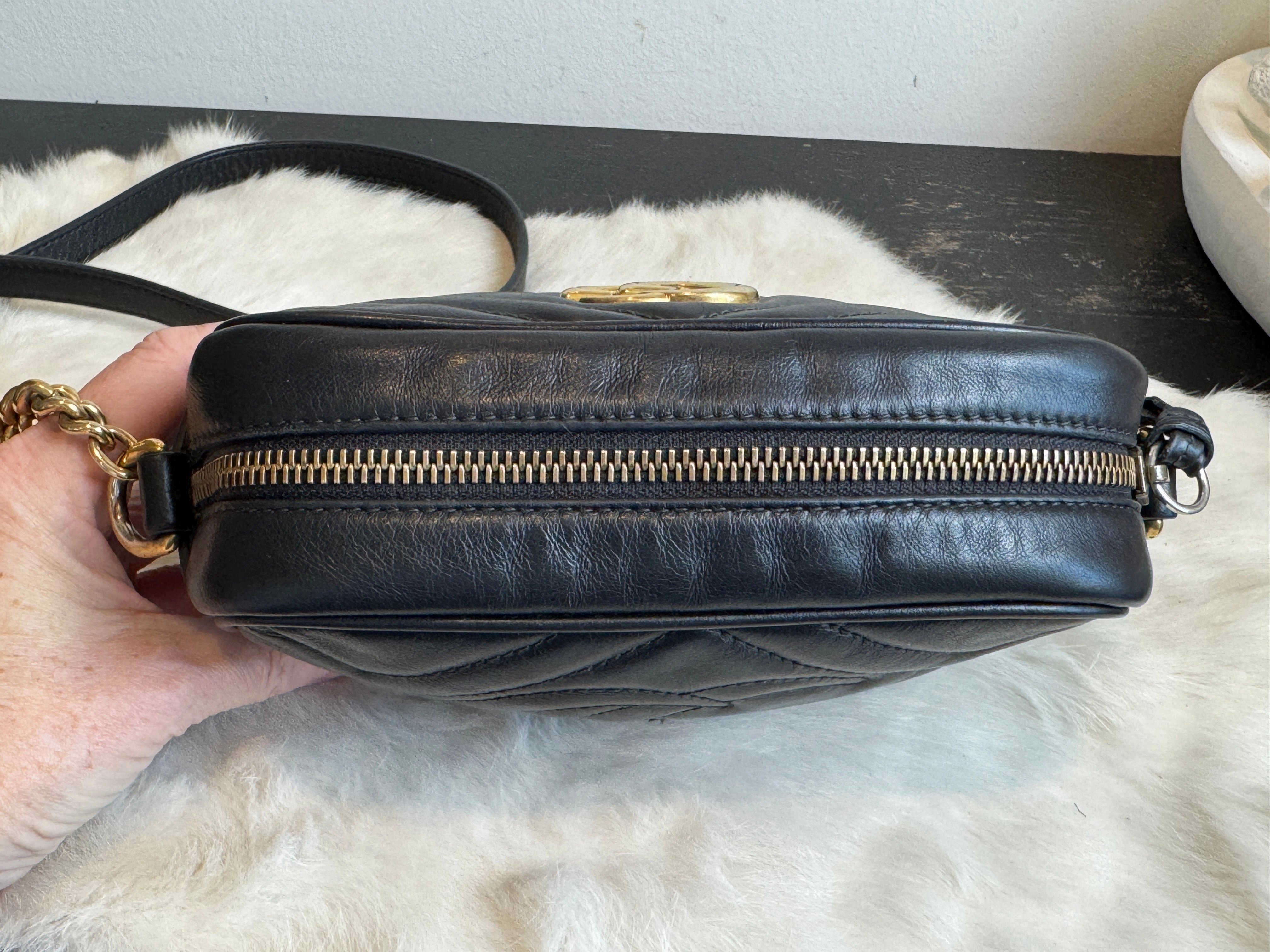 GUCCI Calfskin Matelasse GG Marmont Mini Camera Crossbody