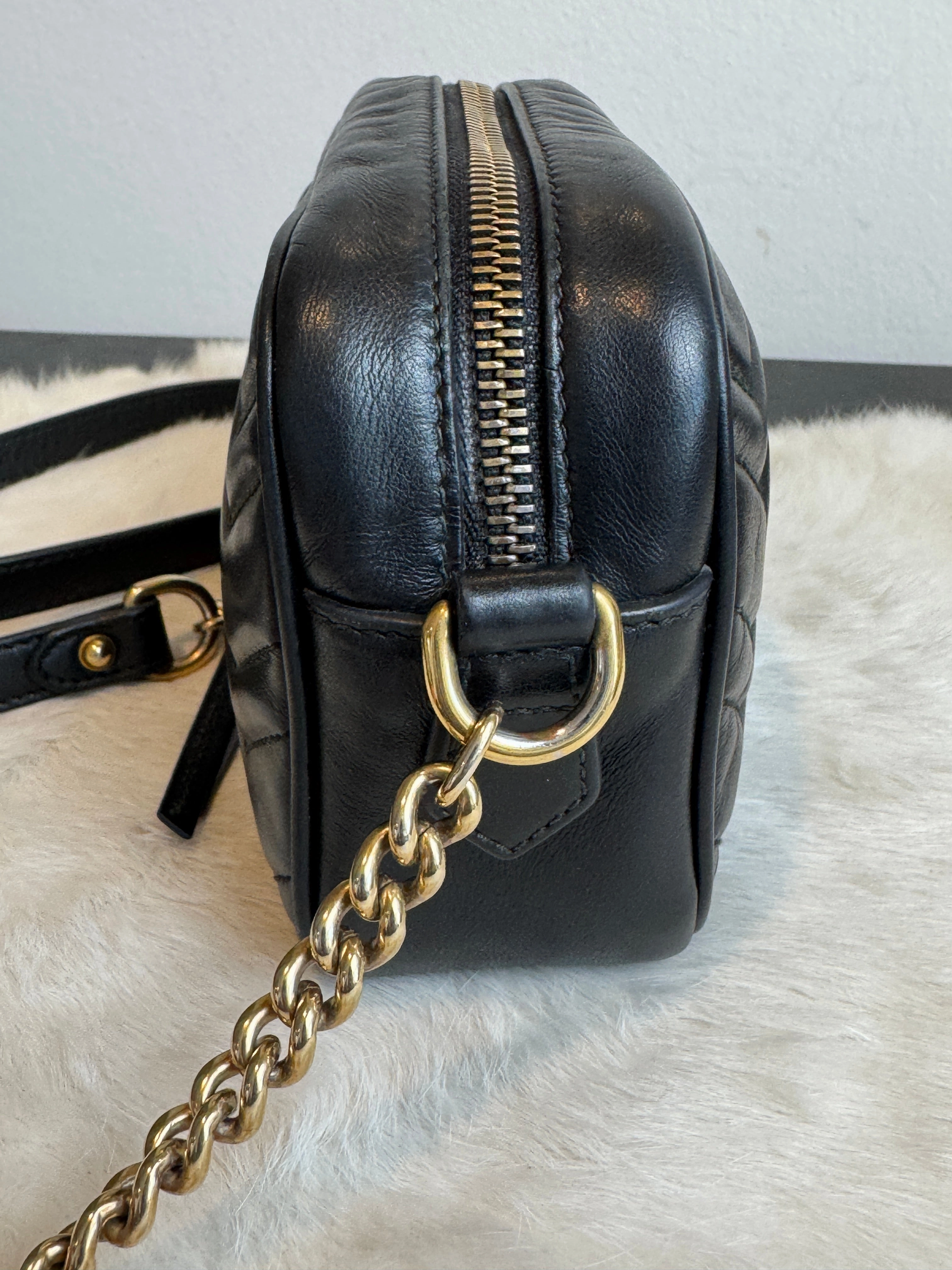 GUCCI Calfskin Matelasse GG Marmont Mini Camera Crossbody