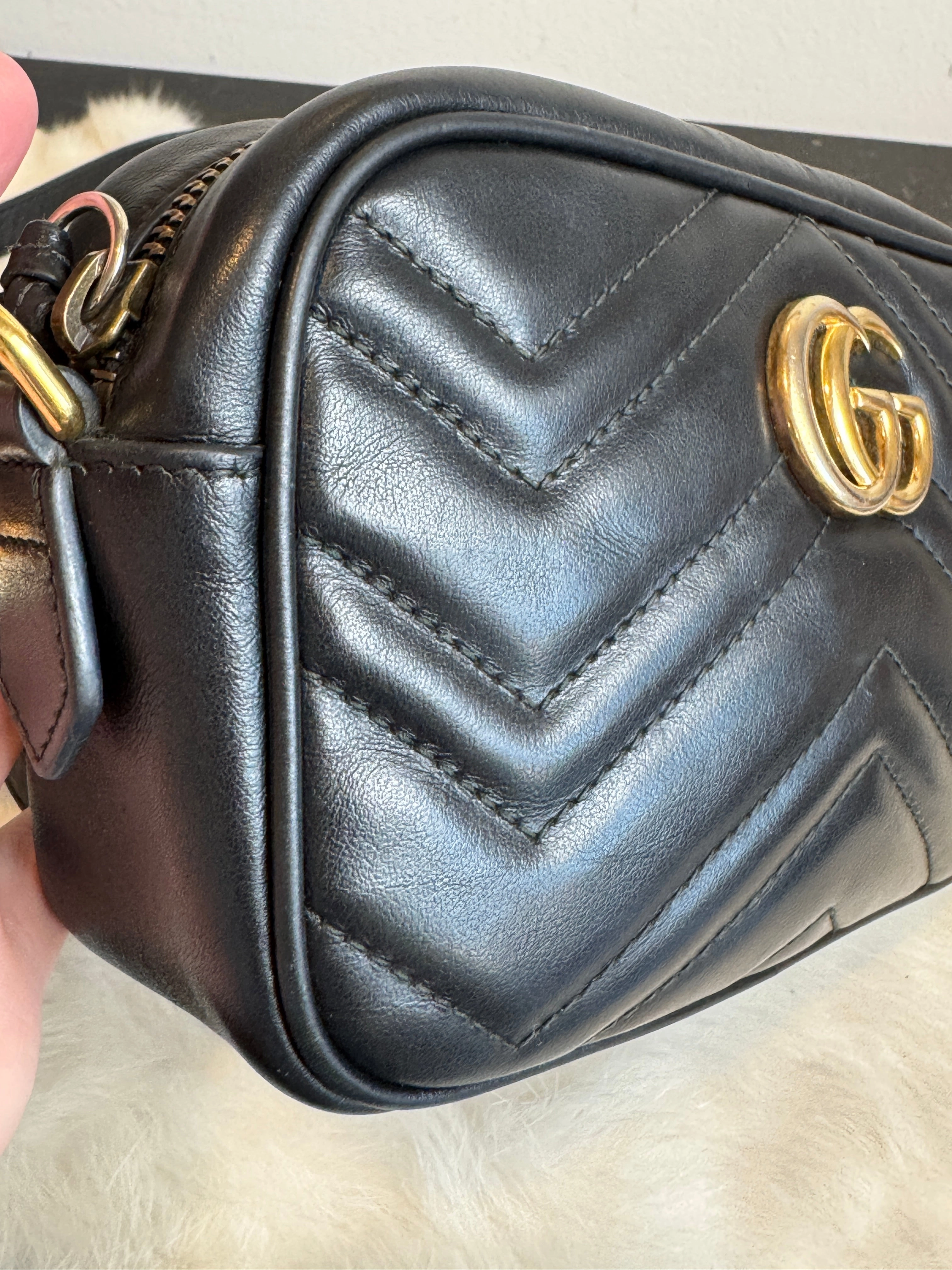 GUCCI Calfskin Matelasse GG Marmont Mini Camera Crossbody