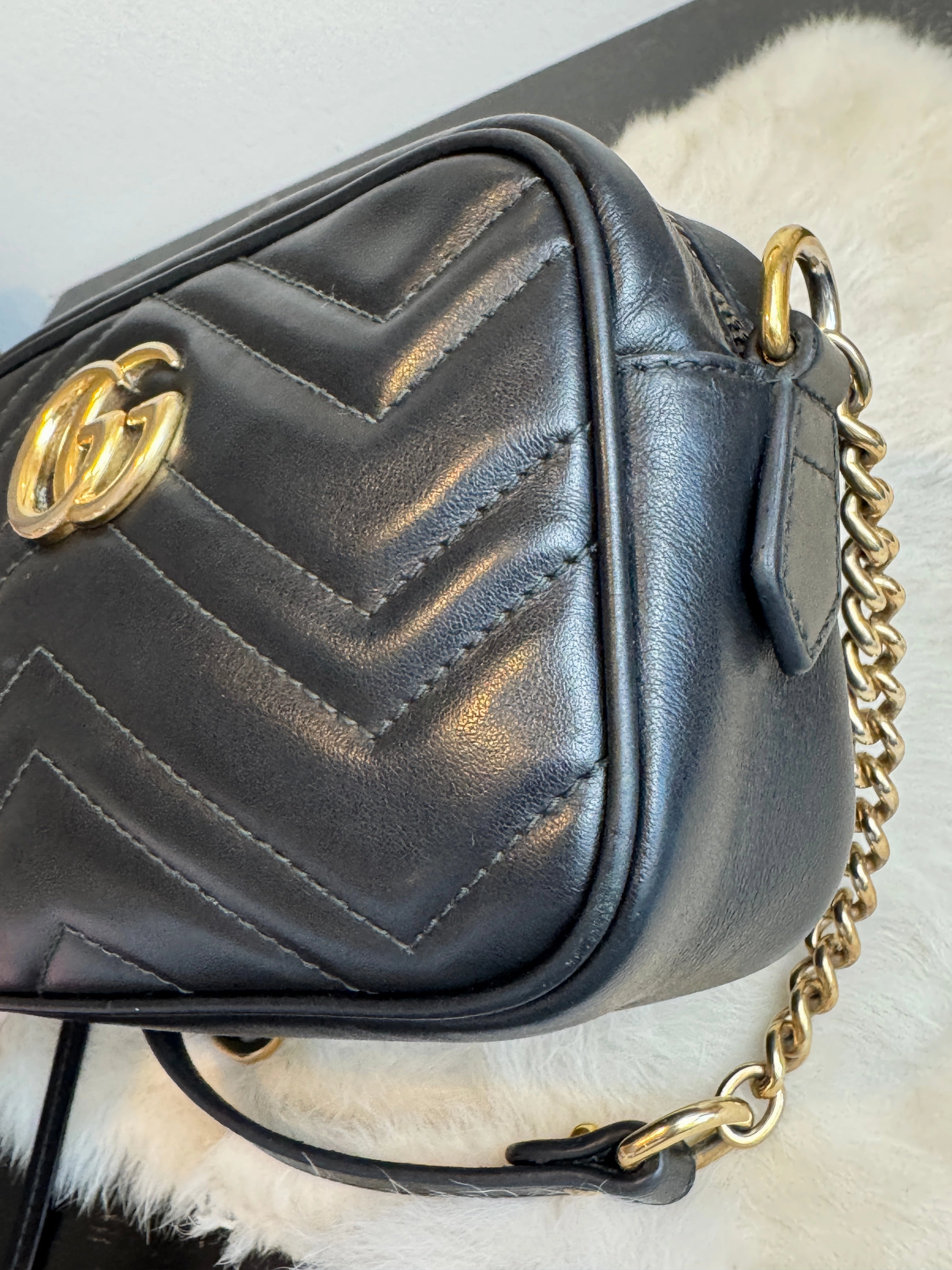 GUCCI Calfskin Matelasse GG Marmont Mini Camera Crossbody