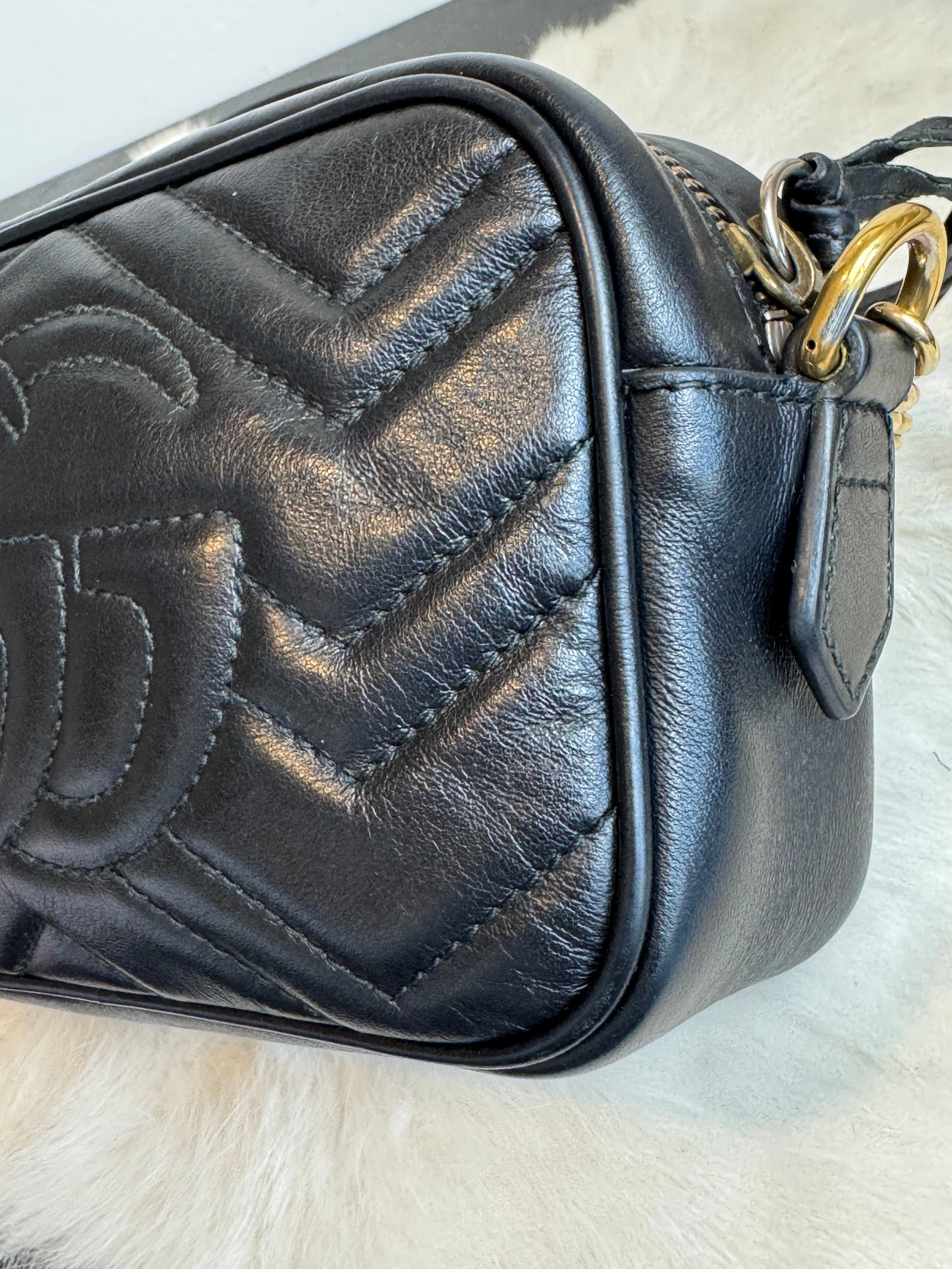 GUCCI Calfskin Matelasse GG Marmont Mini Camera Crossbody