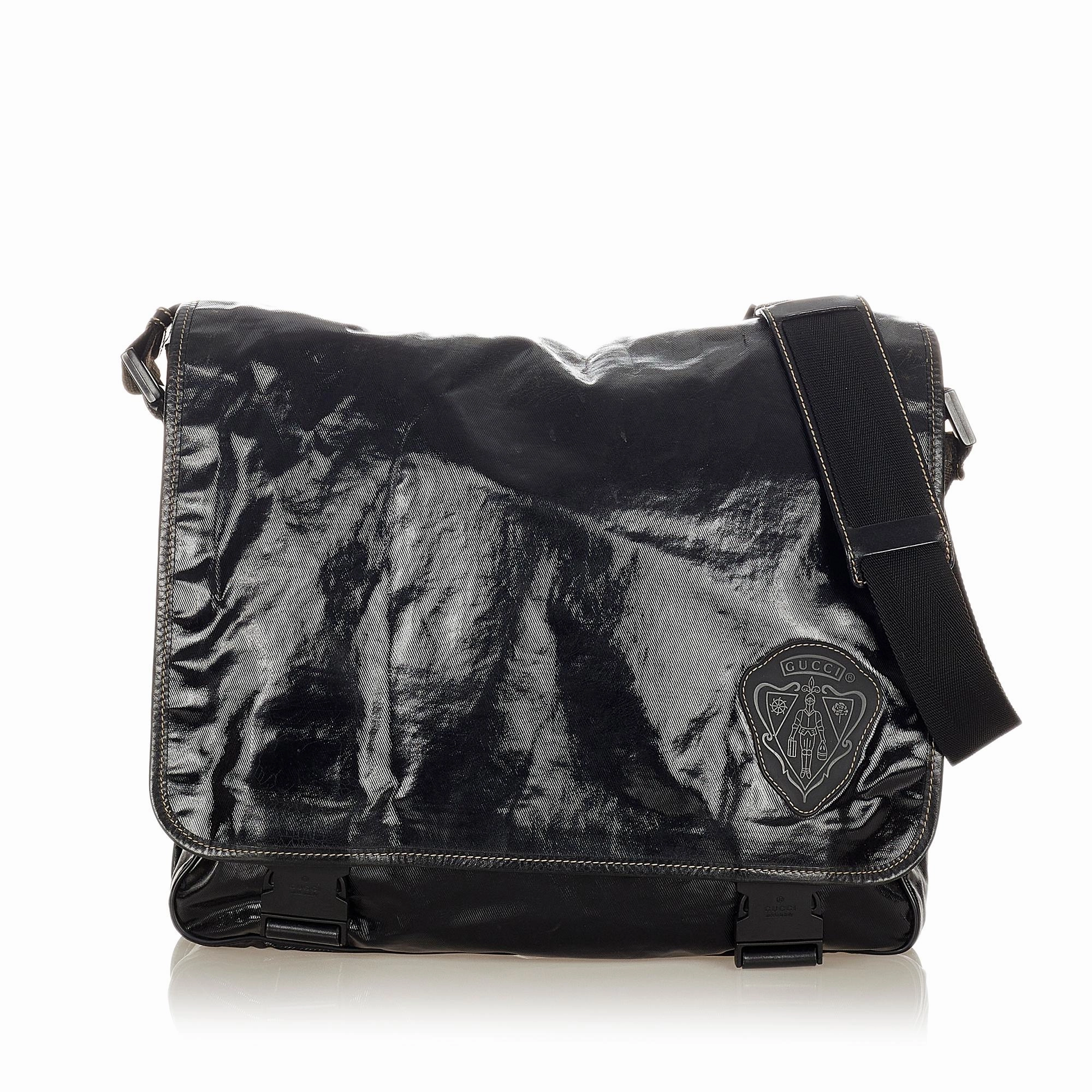 Gucci Crest Coated Canvas Crossbody Bag (SHG-31753)