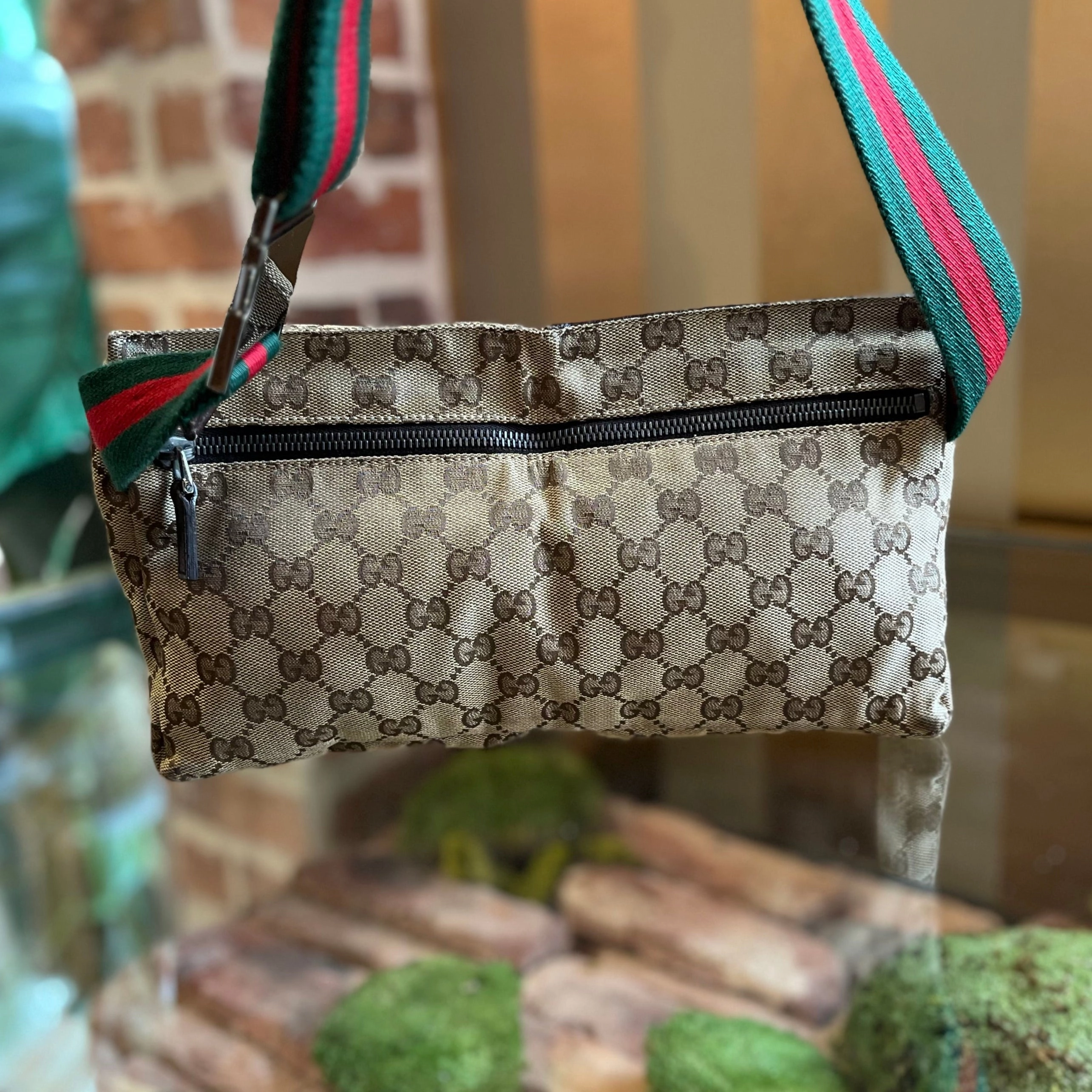 GUCCI GG Canvas Double Pocket Belt Bag