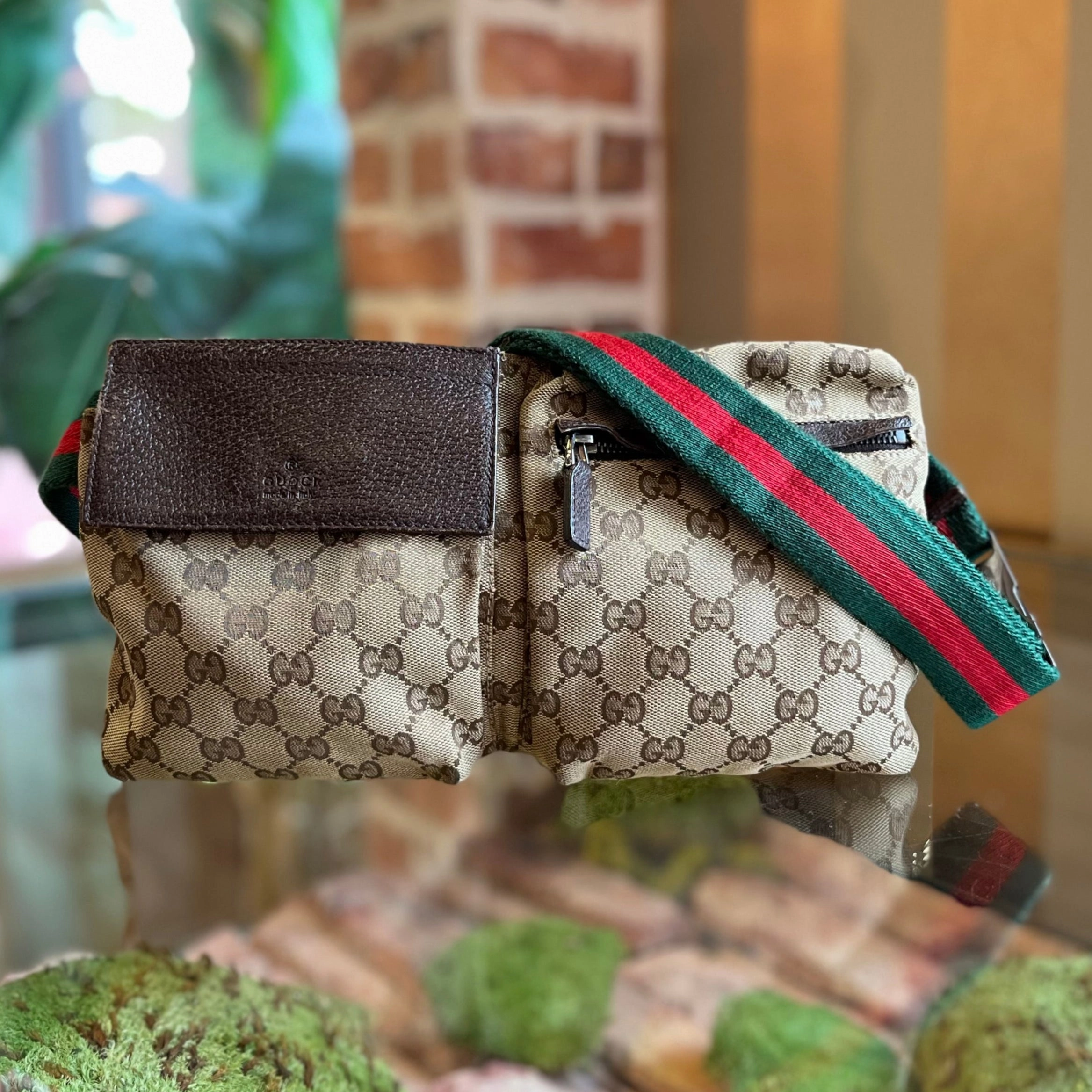 GUCCI GG Canvas Double Pocket Belt Bag