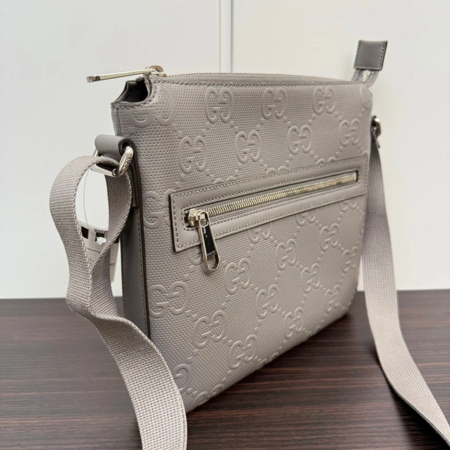 Gucci GG Leather Crossbody Bag in Light Gray