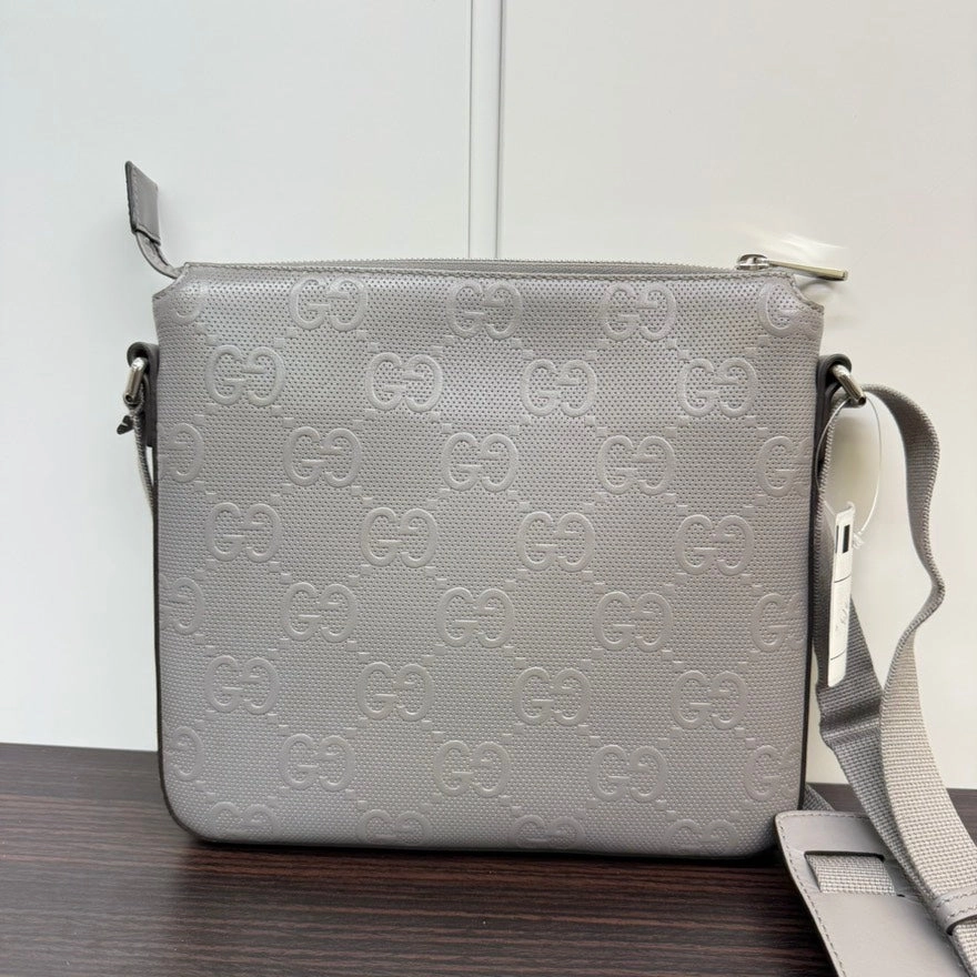 Gucci GG Leather Crossbody Bag in Light Gray