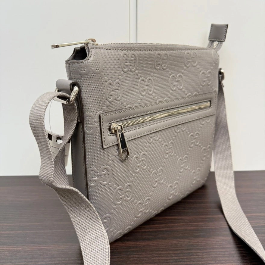 Gucci GG Leather Crossbody Bag in Light Gray