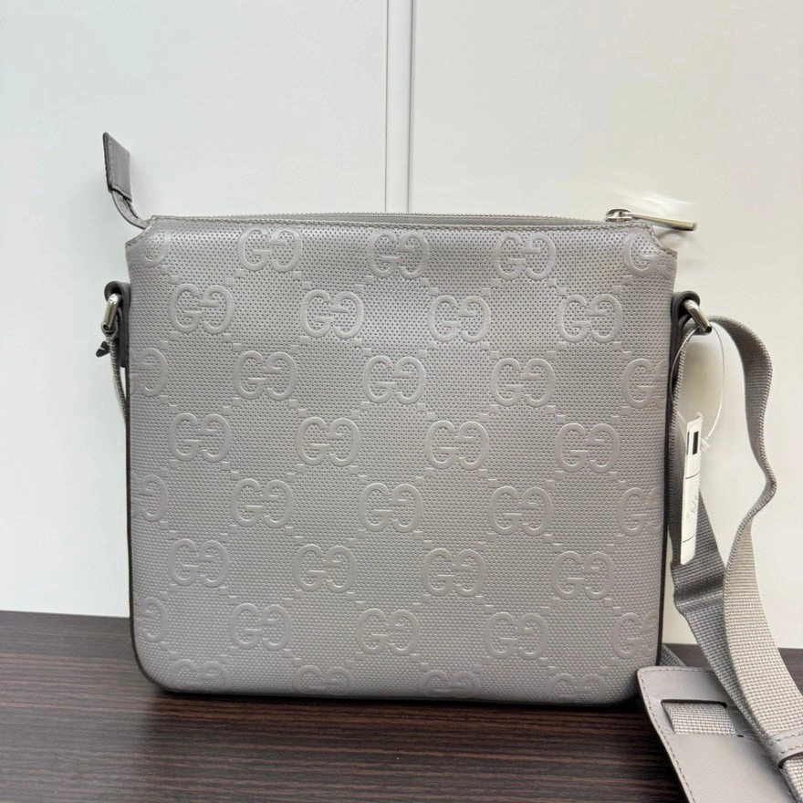 Gucci GG Leather Crossbody Bag in Light Gray