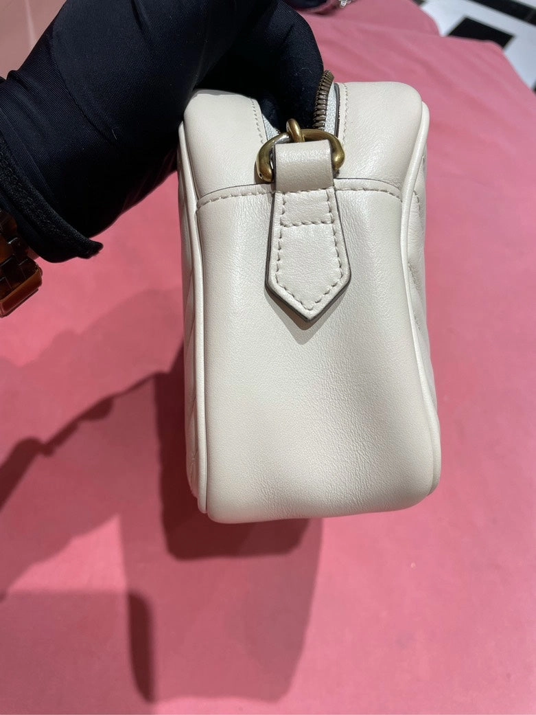 Gucci GG Marmont Camera Bag Medium White Leather Crossbody