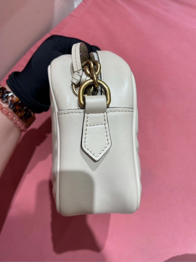 Gucci GG Marmont Camera Bag Medium White Leather Crossbody