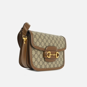 Gucci Gucci - Small Horsebit Crossbody 1955 - Beige/Dark brown GG Supreme canvas GHW - Pre-Loved