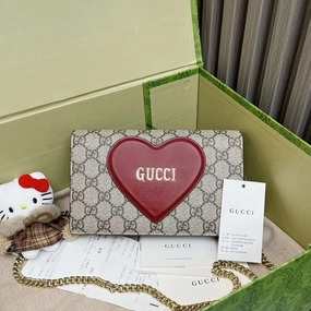 Gucci Preloved GG Marmont Heart Beige/Red WOC Crossbody Bag