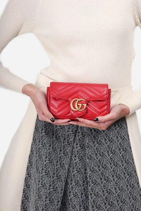 Gucci Red Chevron Leather Super Mini Marmont Crossbody