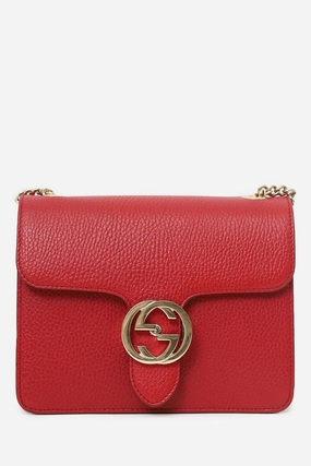 Gucci Red Leather Interlocking G Small Dollar Crossbody Bag