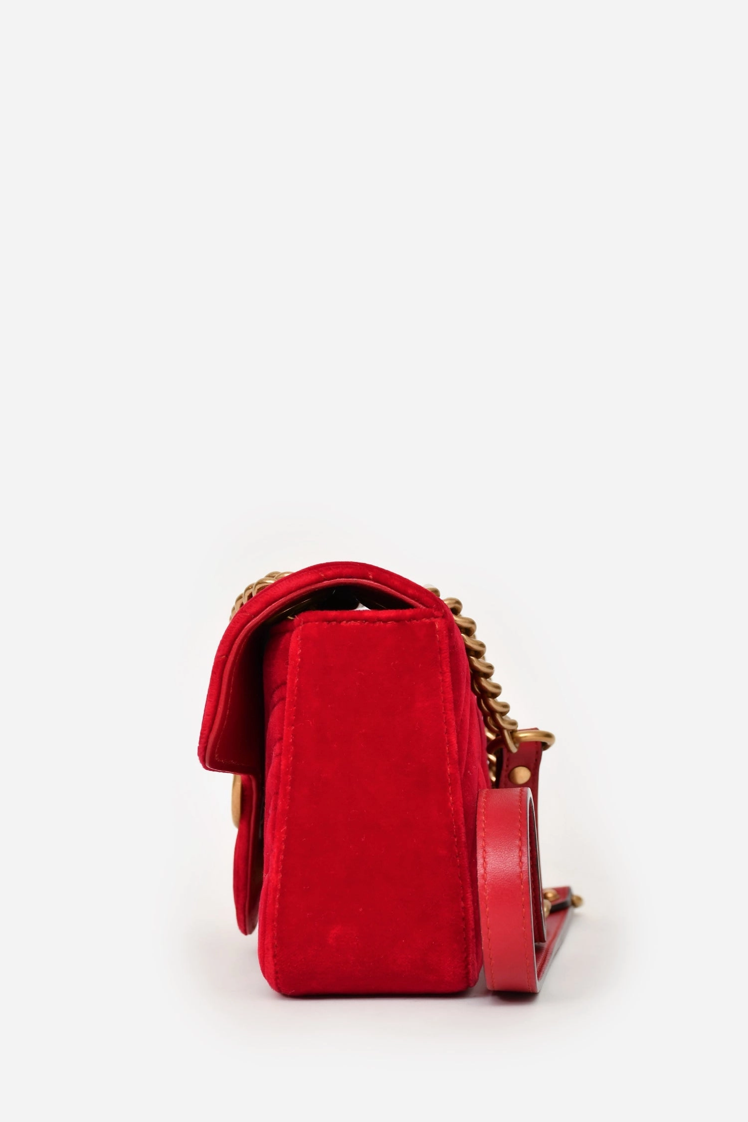 Gucci Red Velvet Small Marmont Chain Shoulder Bag