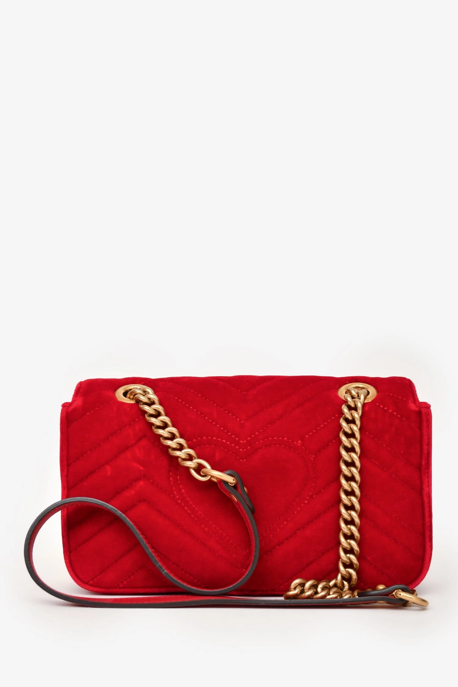 Gucci Red Velvet Small Marmont Chain Shoulder Bag