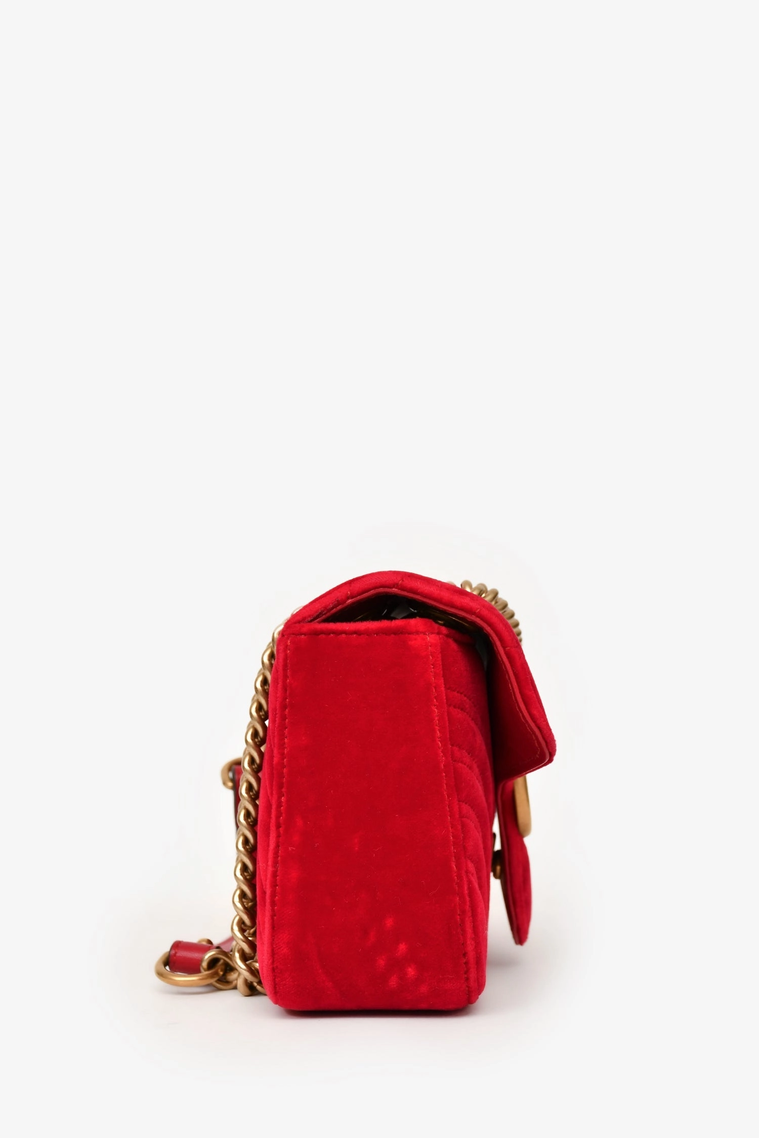 Gucci Red Velvet Small Marmont Chain Shoulder Bag
