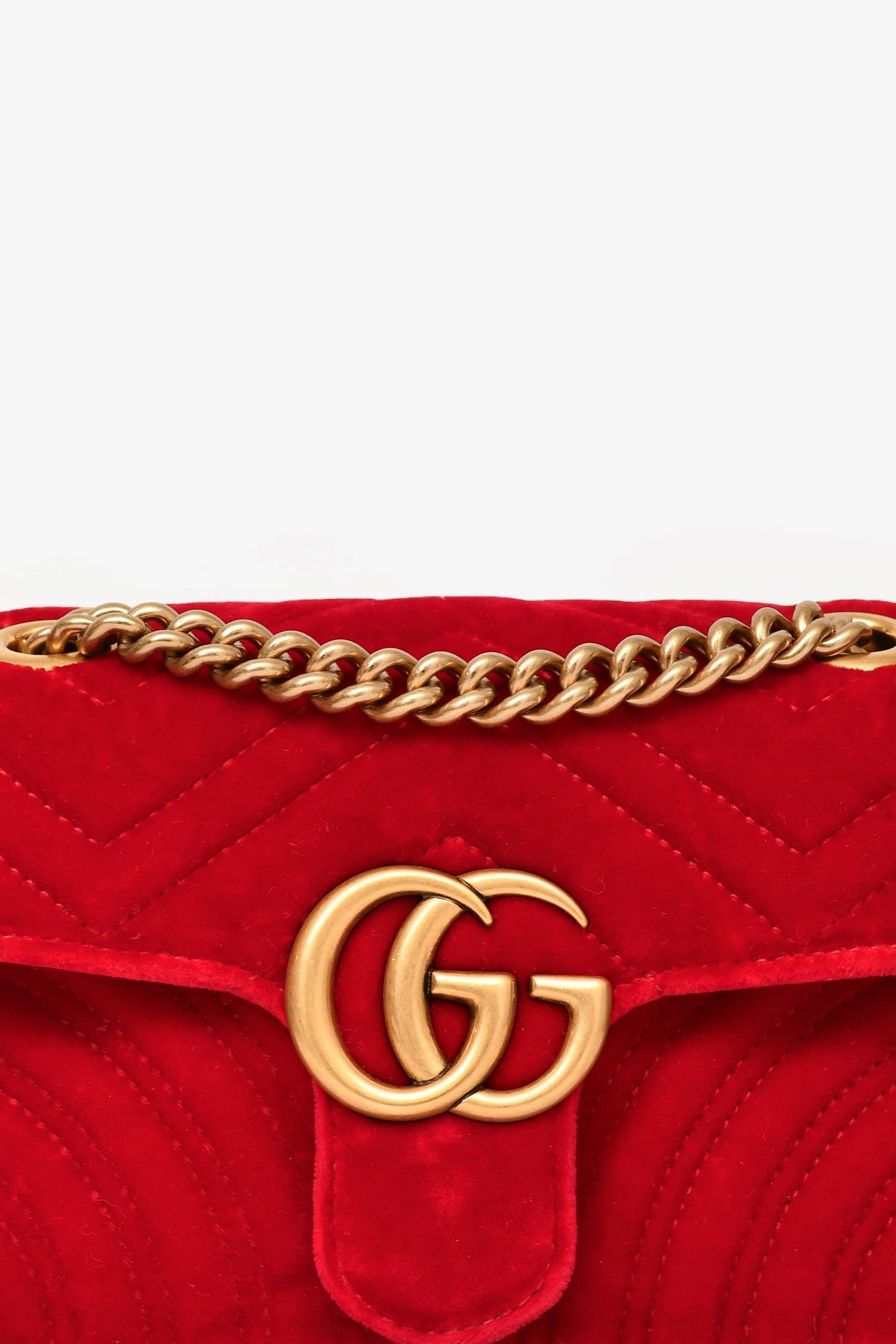Gucci Red Velvet Small Marmont Chain Shoulder Bag