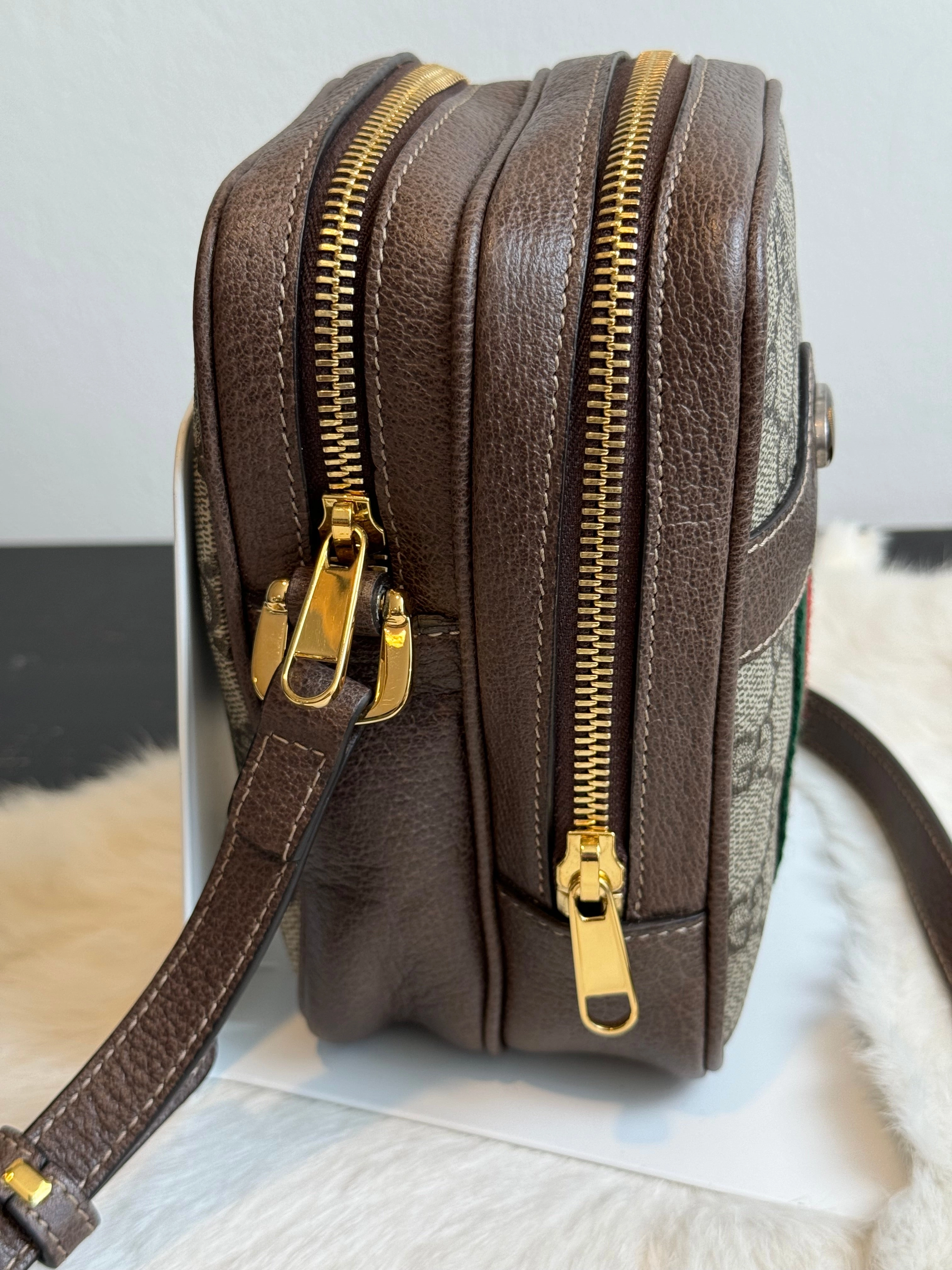 GUCCI Supreme Mini Ophidia Double Zip Crossbody