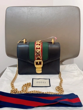 Gucci Sylvia Small Black Preloved Crossbody Bag - Vintage Designer Handbag