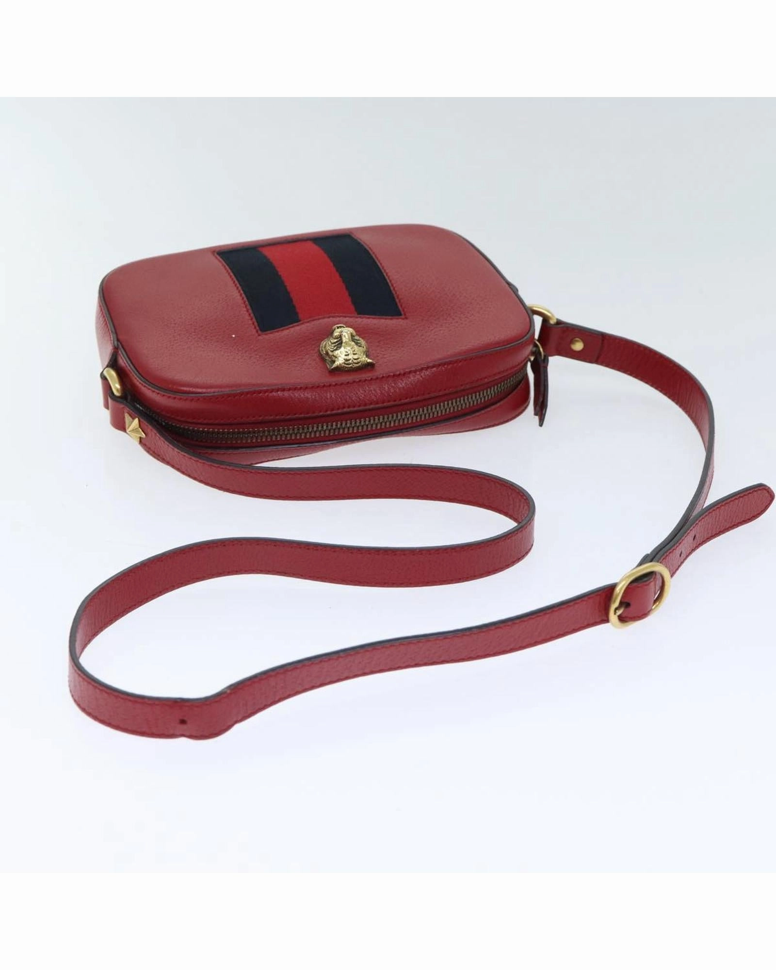 Gucci Tiger Head Crossbody Red Leather Bag