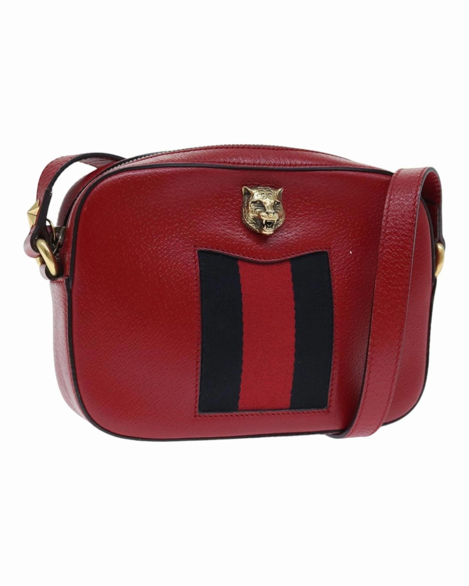 Gucci Tiger Head Crossbody Red Leather Bag