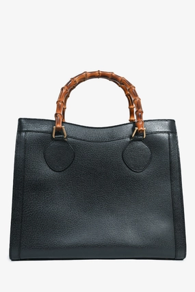 Gucci Vintage Black Leather Bamboo Diana Top Handles (As Is)