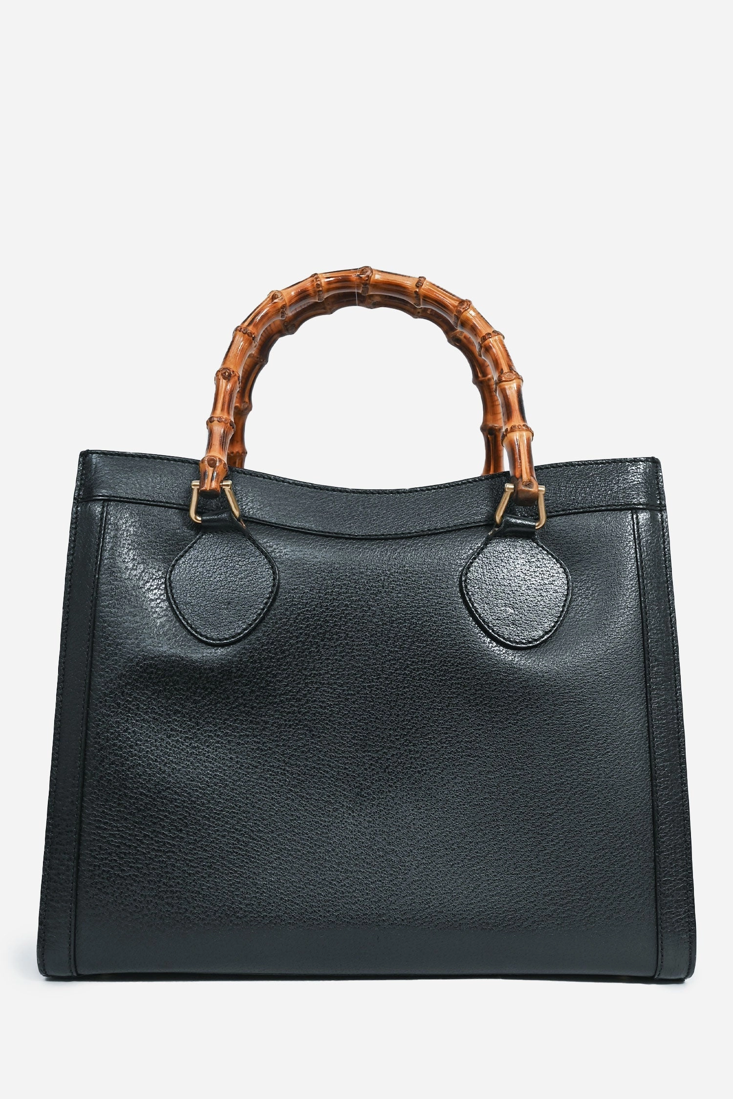 Gucci Vintage Black Leather Bamboo Diana Top Handles (As Is)