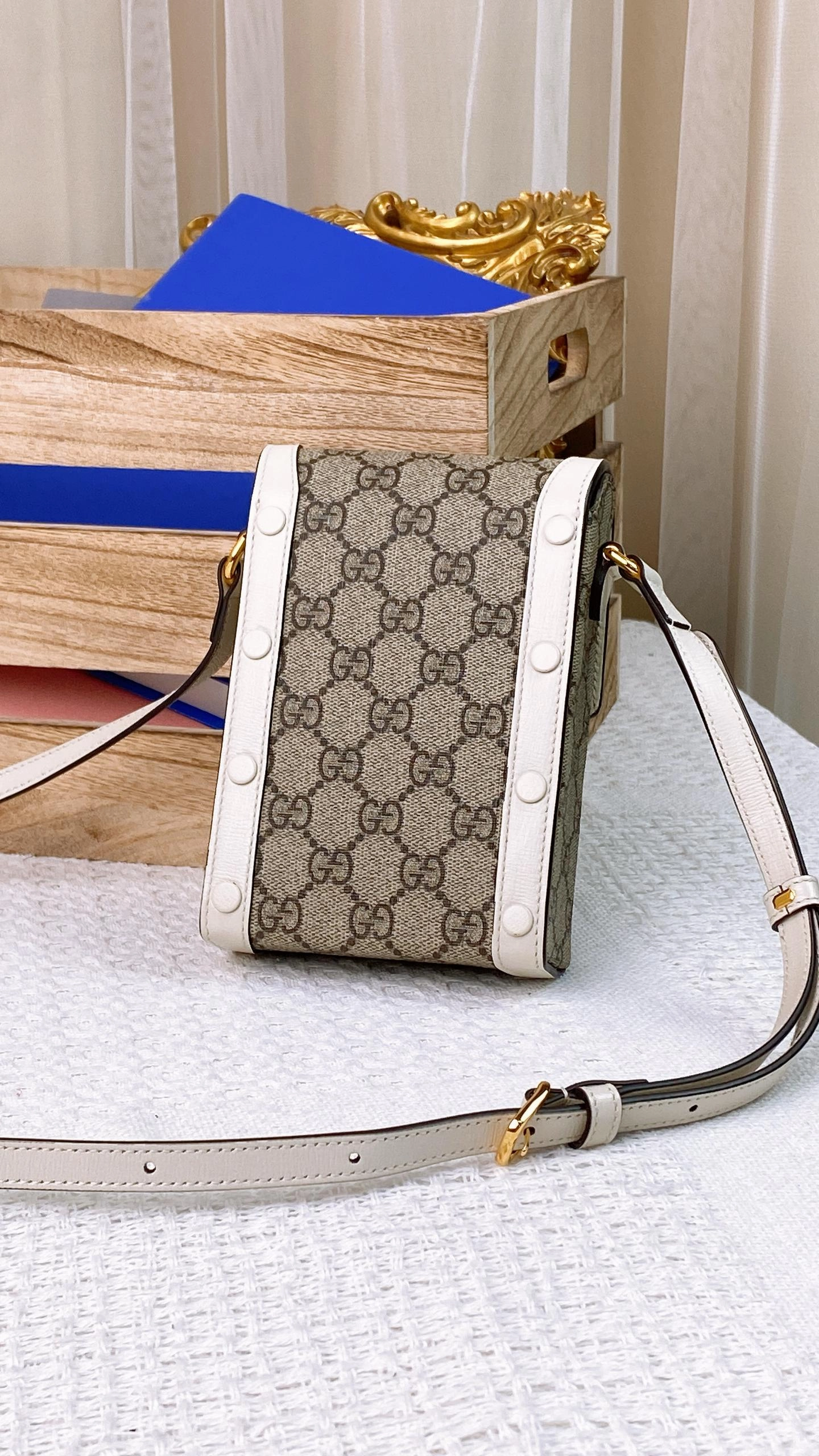Gucci White 1955 Horsebit Mini Vertical Crossbody Bag