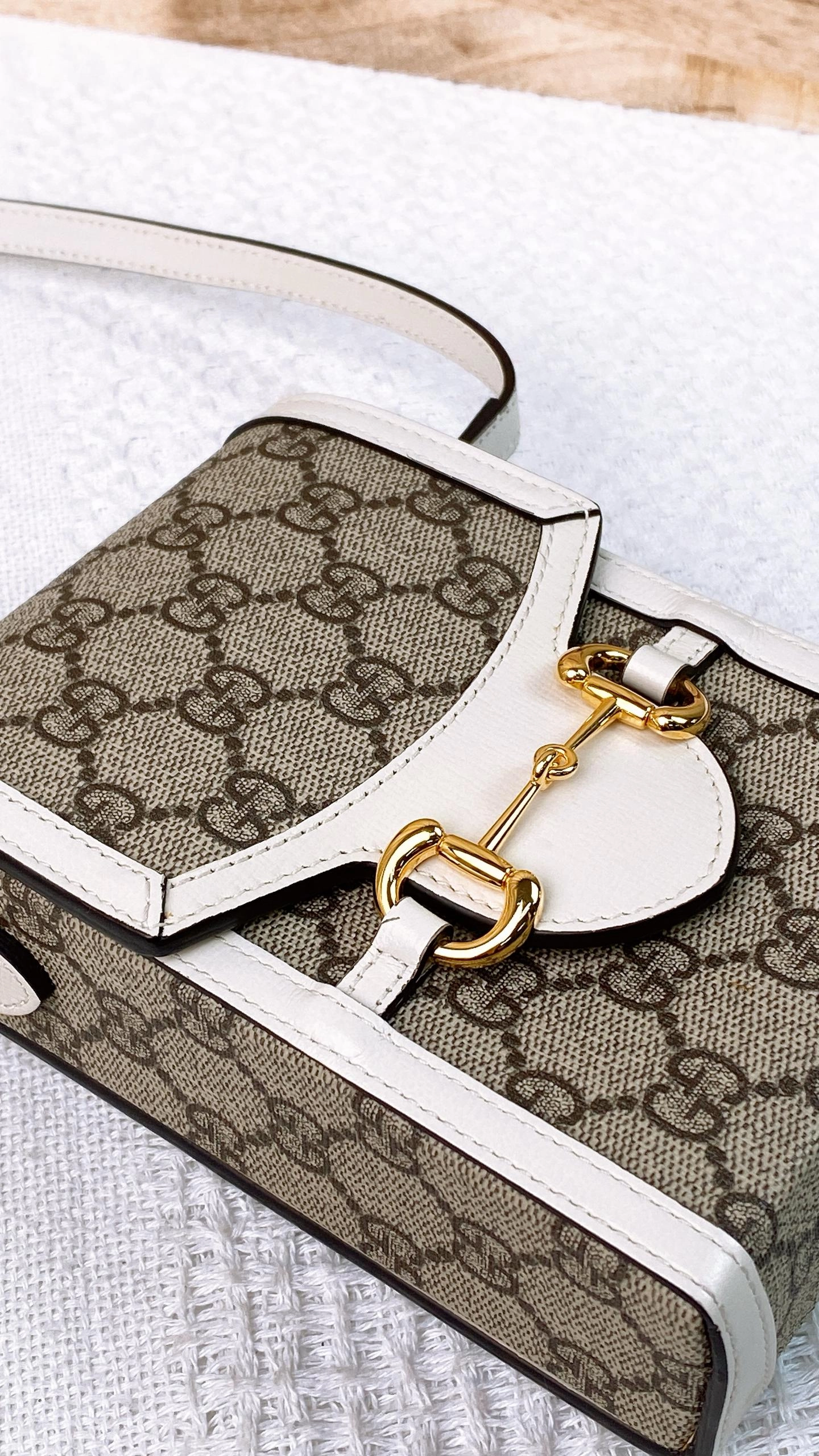 Gucci White 1955 Horsebit Mini Vertical Crossbody Bag