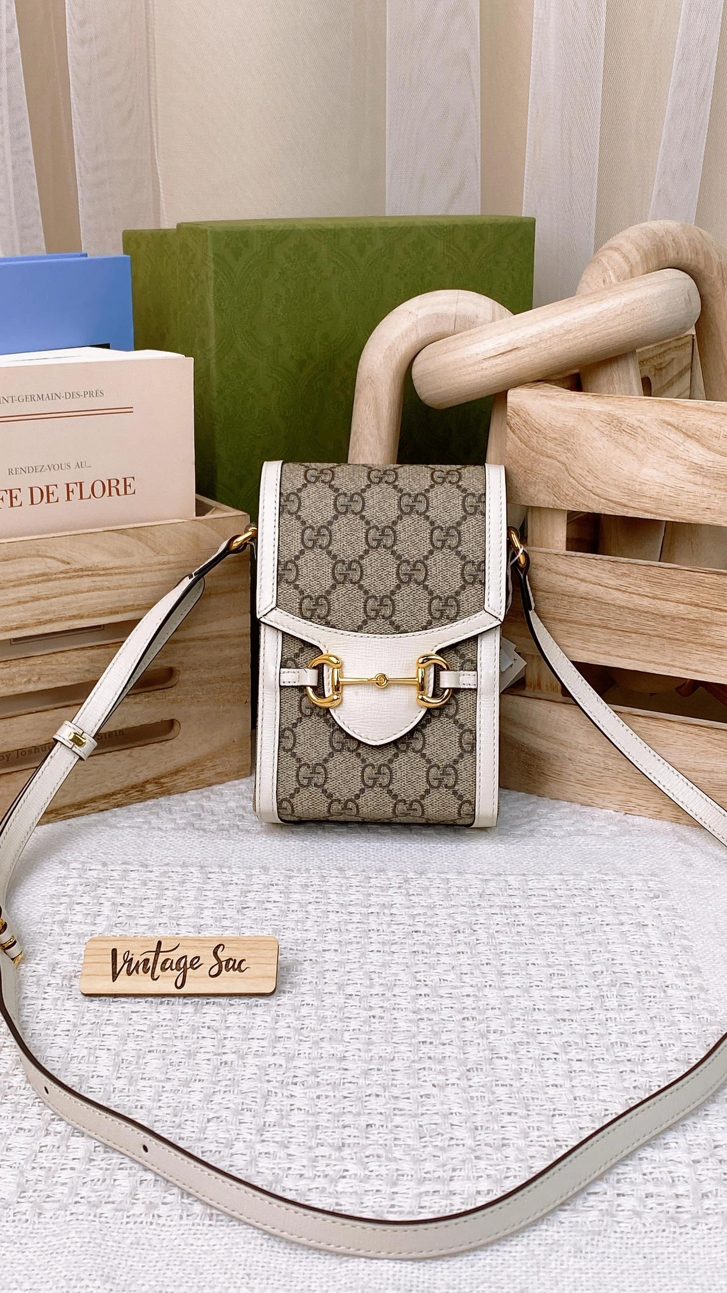 Gucci White 1955 Horsebit Mini Vertical Crossbody Bag