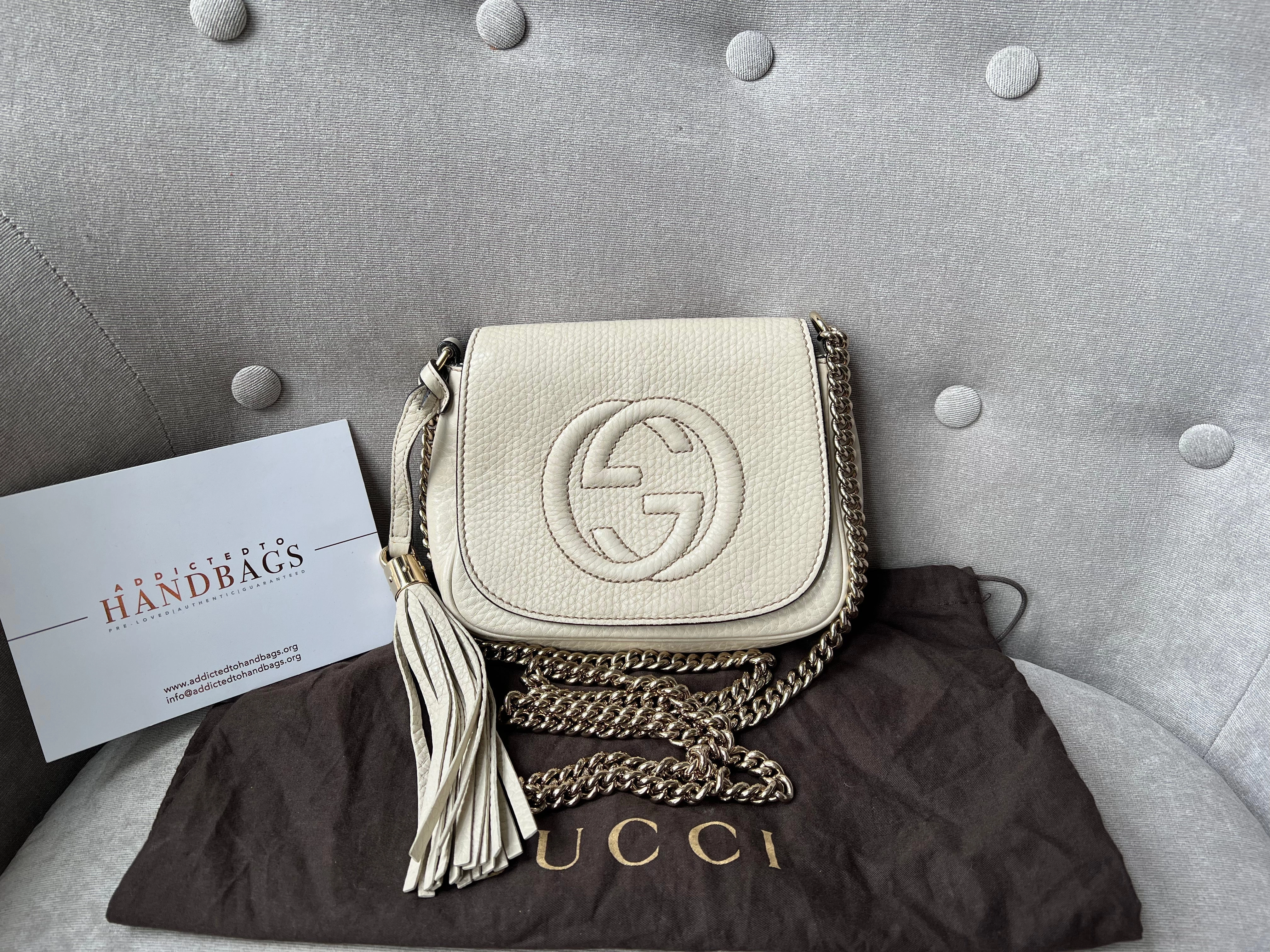 Gucci White Mini Soho Chain Crossbody Flap Bag