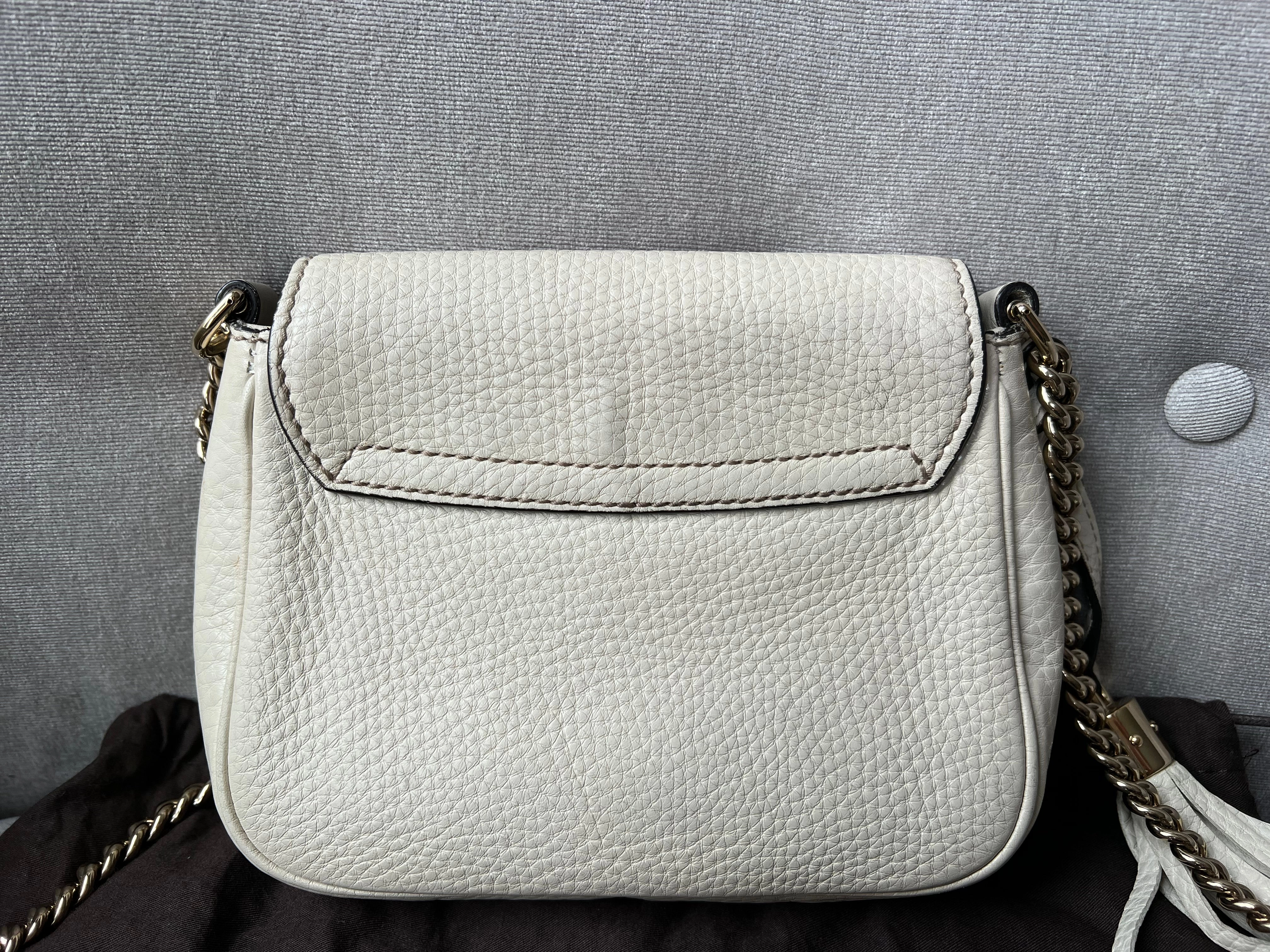 Gucci White Mini Soho Chain Crossbody Flap Bag