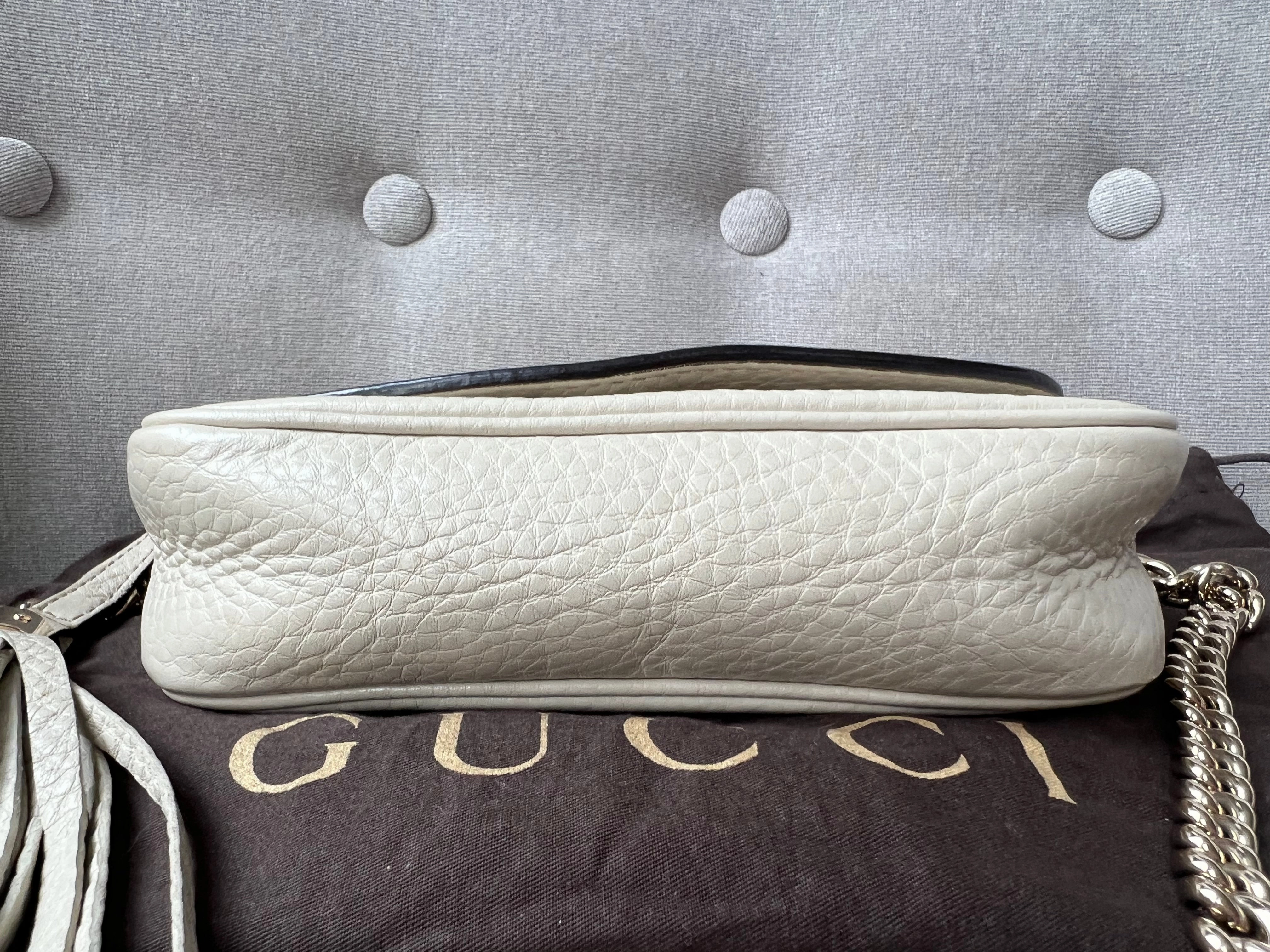 Gucci White Mini Soho Chain Crossbody Flap Bag