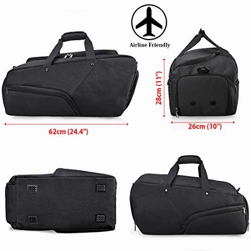 Gym Bag Sports Duffle Bag with Shoes Compartment Waterproof Large Travel Duffel Bags Weekender Overnight Bag for Men Women 45L Black