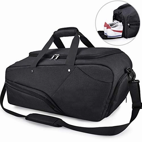 Gym Bag Sports Duffle Bag with Shoes Compartment Waterproof Large Travel Duffel Bags Weekender Overnight Bag for Men Women 45L Black