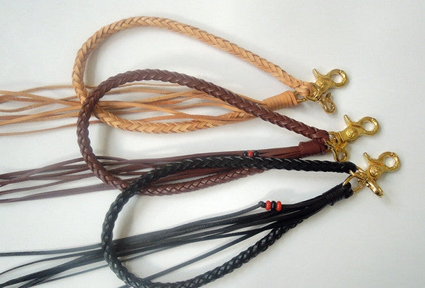 Handmade biker wallet chain leather braided Chain with brass belt Clip for wallet
