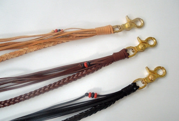 Handmade biker wallet chain leather braided Chain with brass belt Clip for wallet